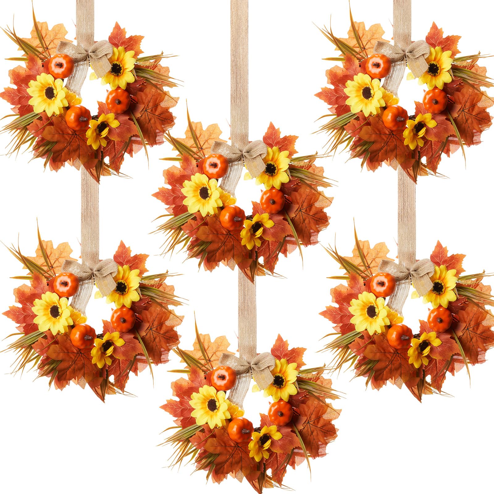 Hoteam 6 Pcs Fall Mini Wreath Thanksgiving Sunflower Cabinet Wreaths