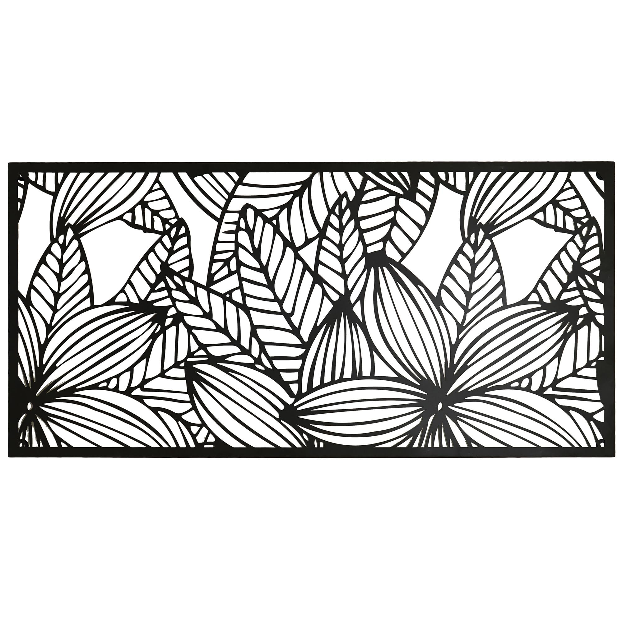 UNUS Tableau en métal Fleurs, 120 x 60 cm Décoration murale pour intérieur et extérieur avec crochets de suspension, design moderne en noir
