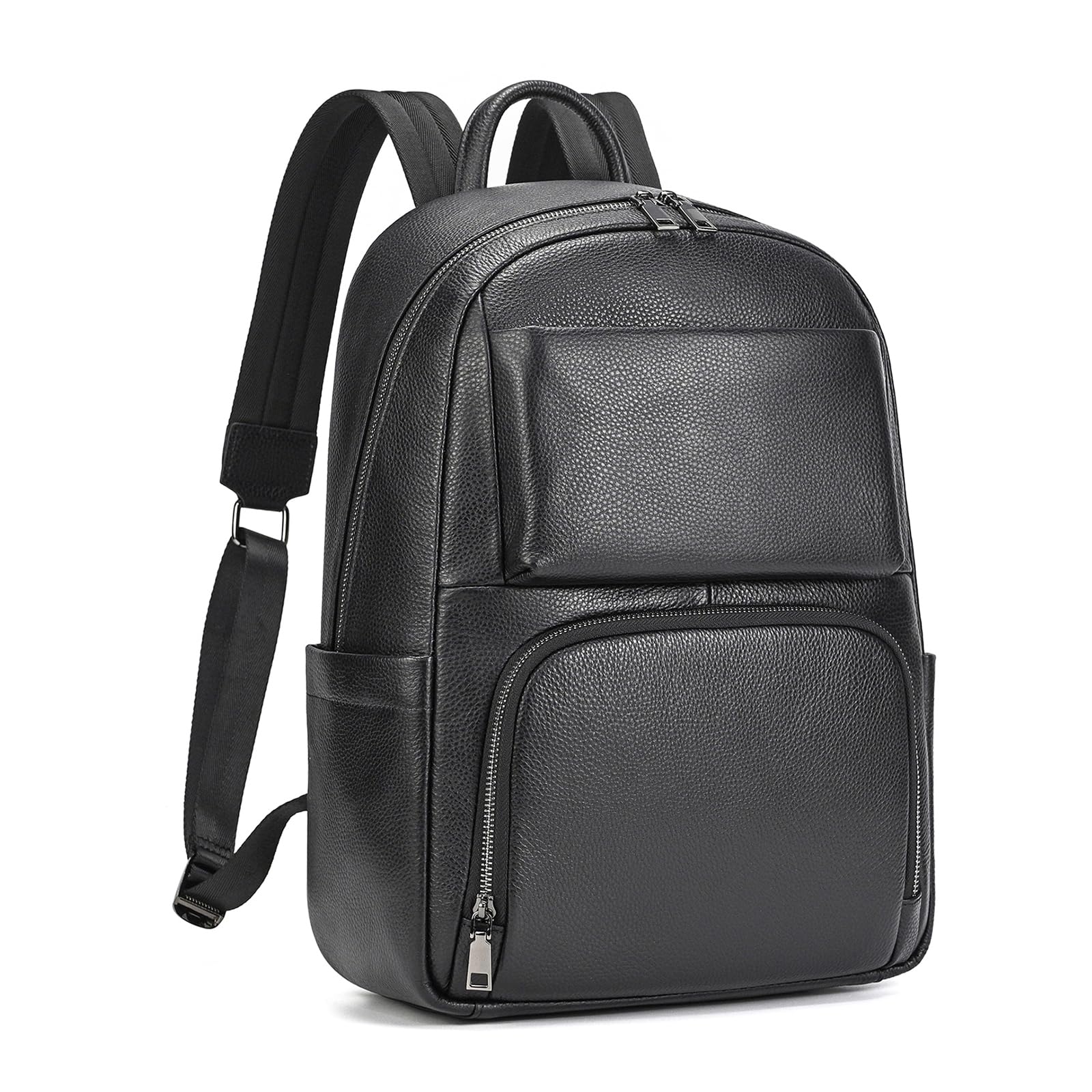 Photo 1 of Yevabo Genuine Leather 15.6 Inch Laptop Backpack for Men, Multi Pocket Casual Daypack Shoulder Bag for Business Travel Outdoor, Black