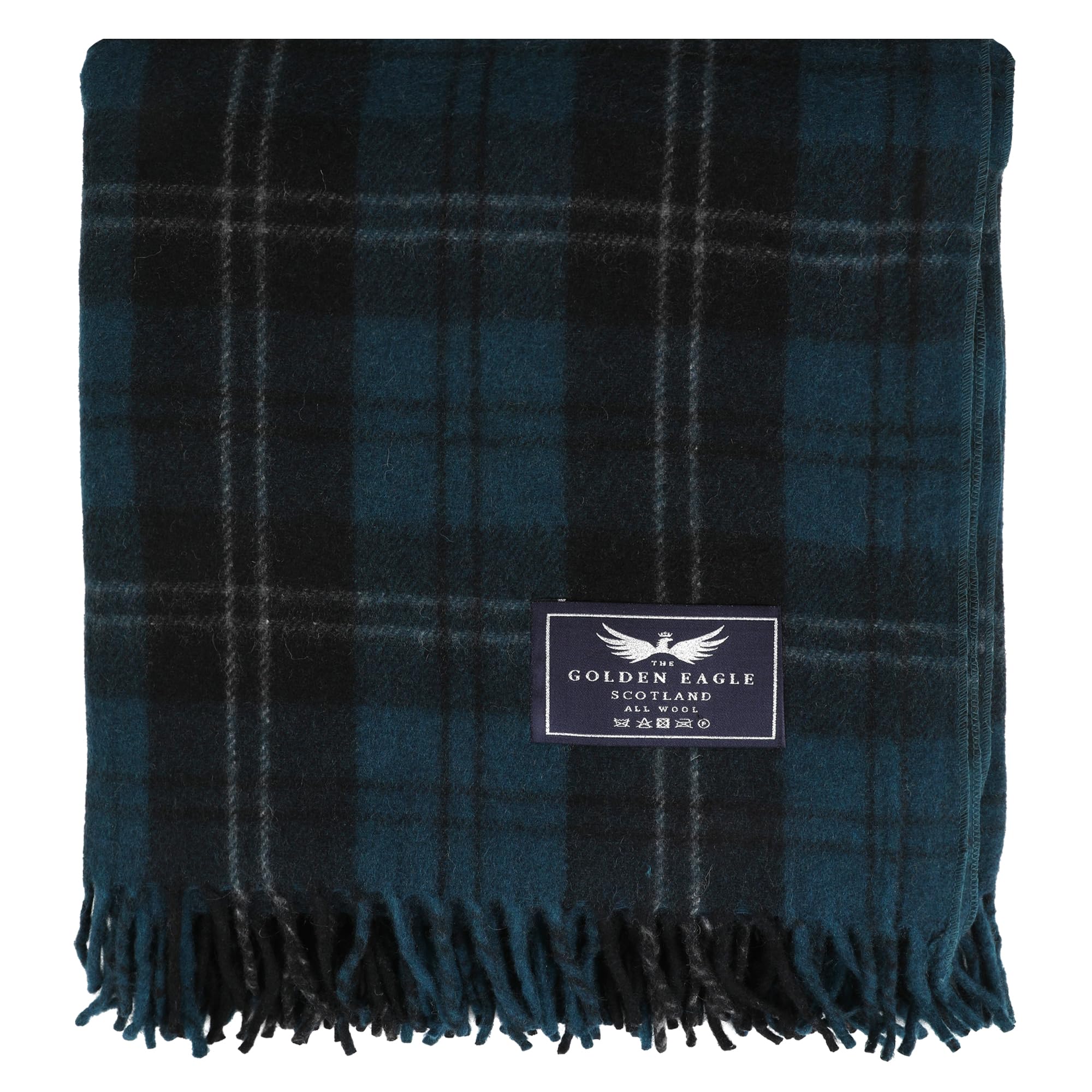 The Golden Eagle Scottish Tweed Wool Large Blanket Tartan Rug with Check Pattern for Warm Winter (Ramsay Blue)
