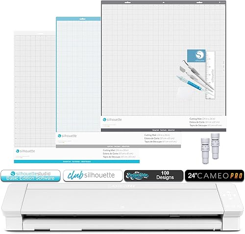 Silhouette Cameo 4 Pro - Paquete con 4 alfombrillas, 2 autobladas, kit de herramientas de vinilo de lujo y guía para Silhouette 101 con diseños