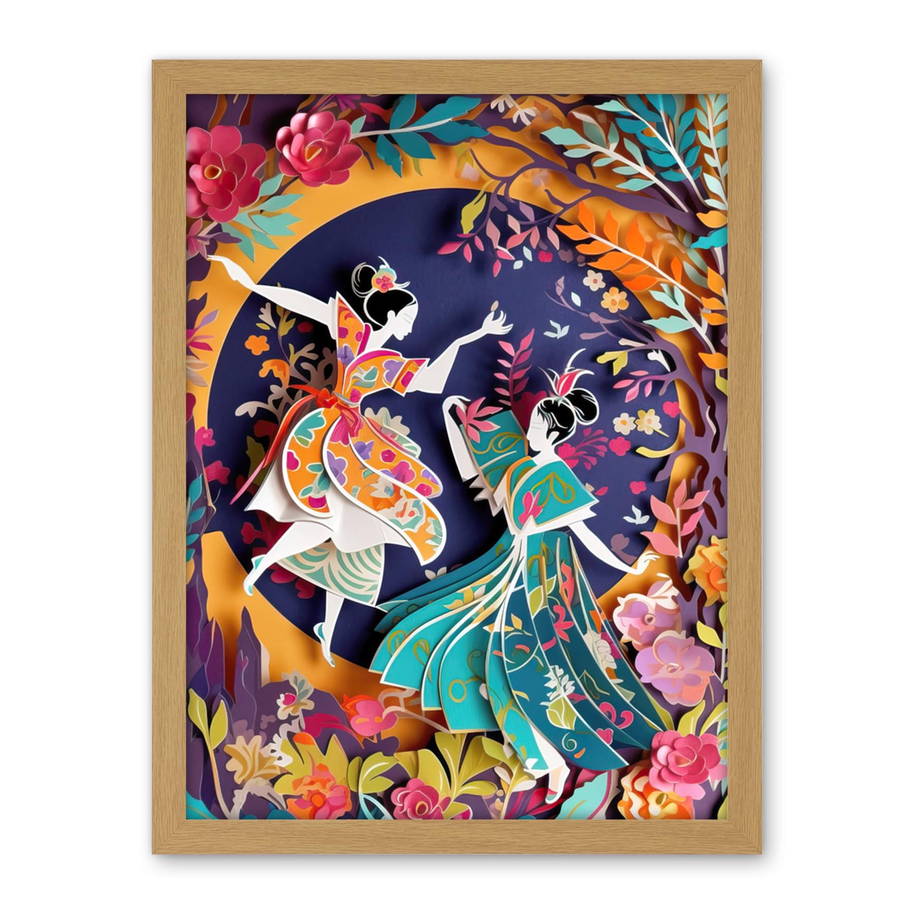 Artery8 Dancing in a Forest Paper Kirigami Art Nouveau Artwork Framed Wall Art Print 18X24 Inch