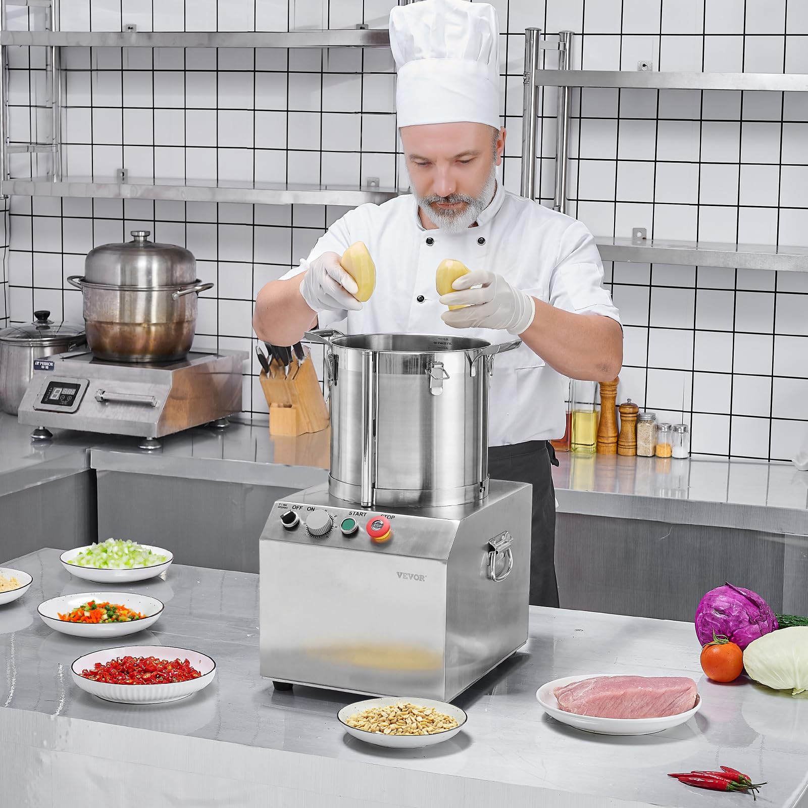 VEVOR Robot Culinaire et Hachoir à Légumes 15 L, Robot Multifonction en Acier Inoxydable de Qualité Alimentaire, avec 2 Lames Supplémentaires en S, pour Hacher Rapidement Fruits, Restaurant, Maison