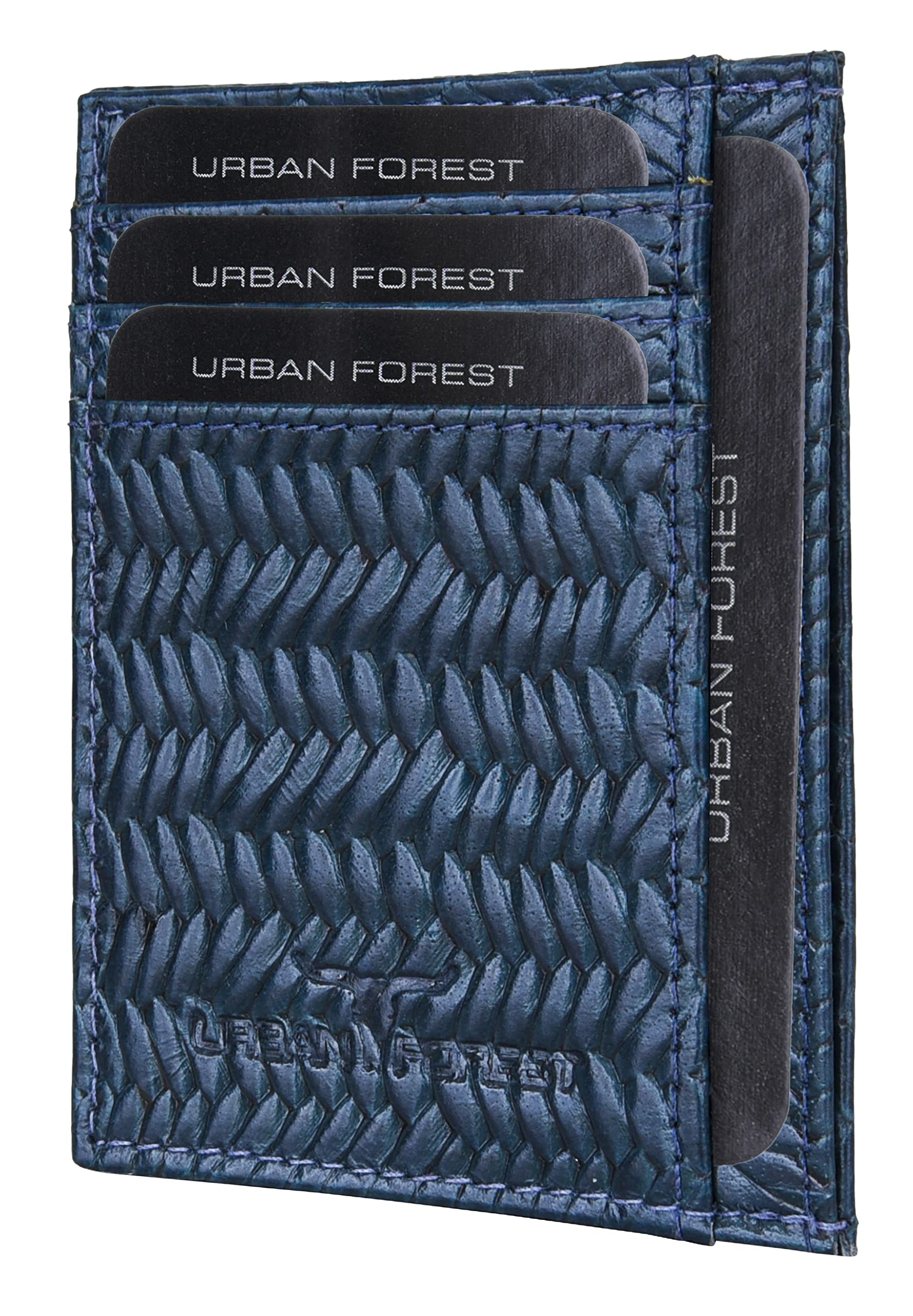 URBAN FOREST Chris Printed Blue Leather Credit Card Holder for Men