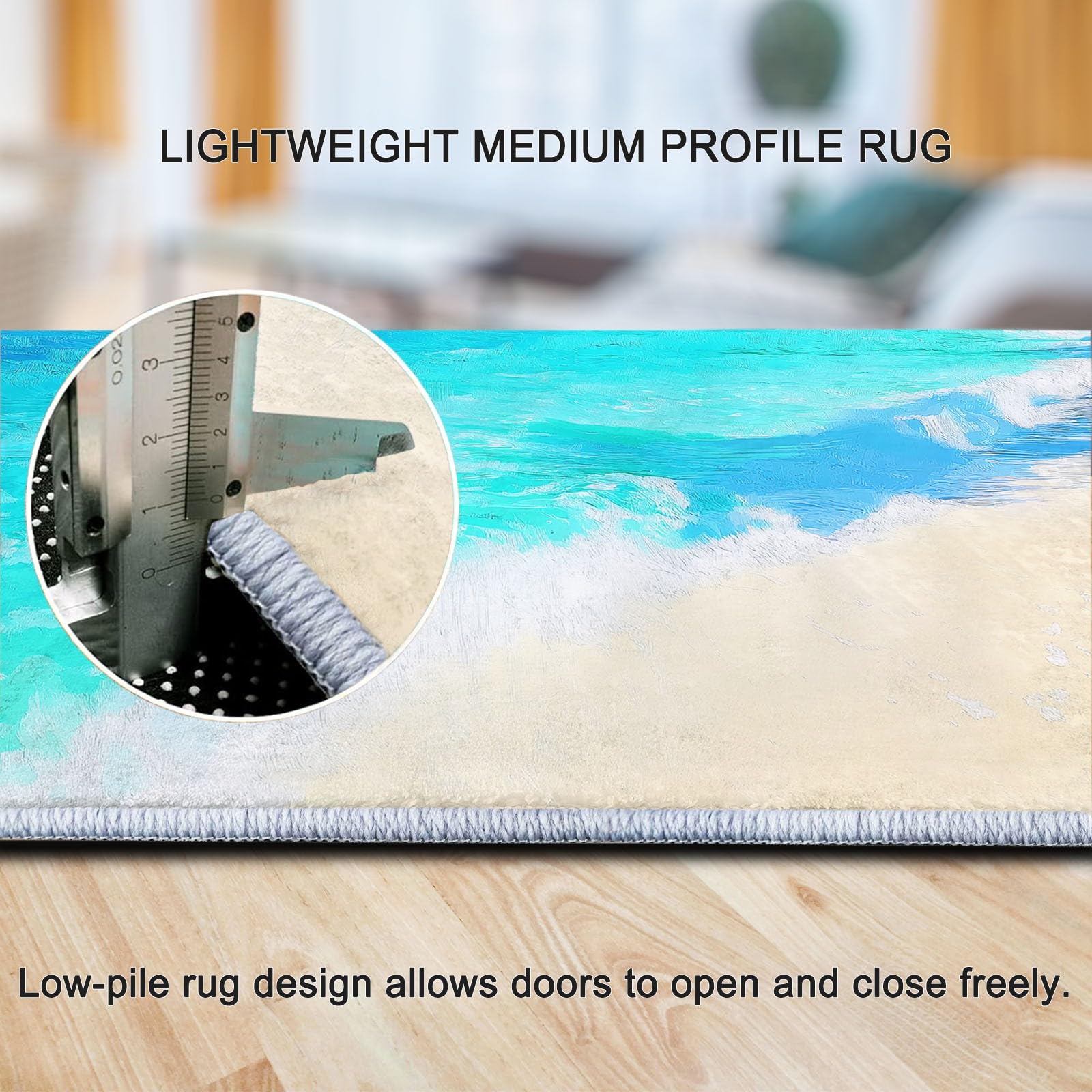 Générique Tapis de Salon Lavable en Machine 140 x 200 cm Doux à Poils Courts Moelleux Style Tropical Tapis antidérapant, Vagues de Plage Palmiers et Îles pour Le l'entrée, la Chambre et la Cuisine