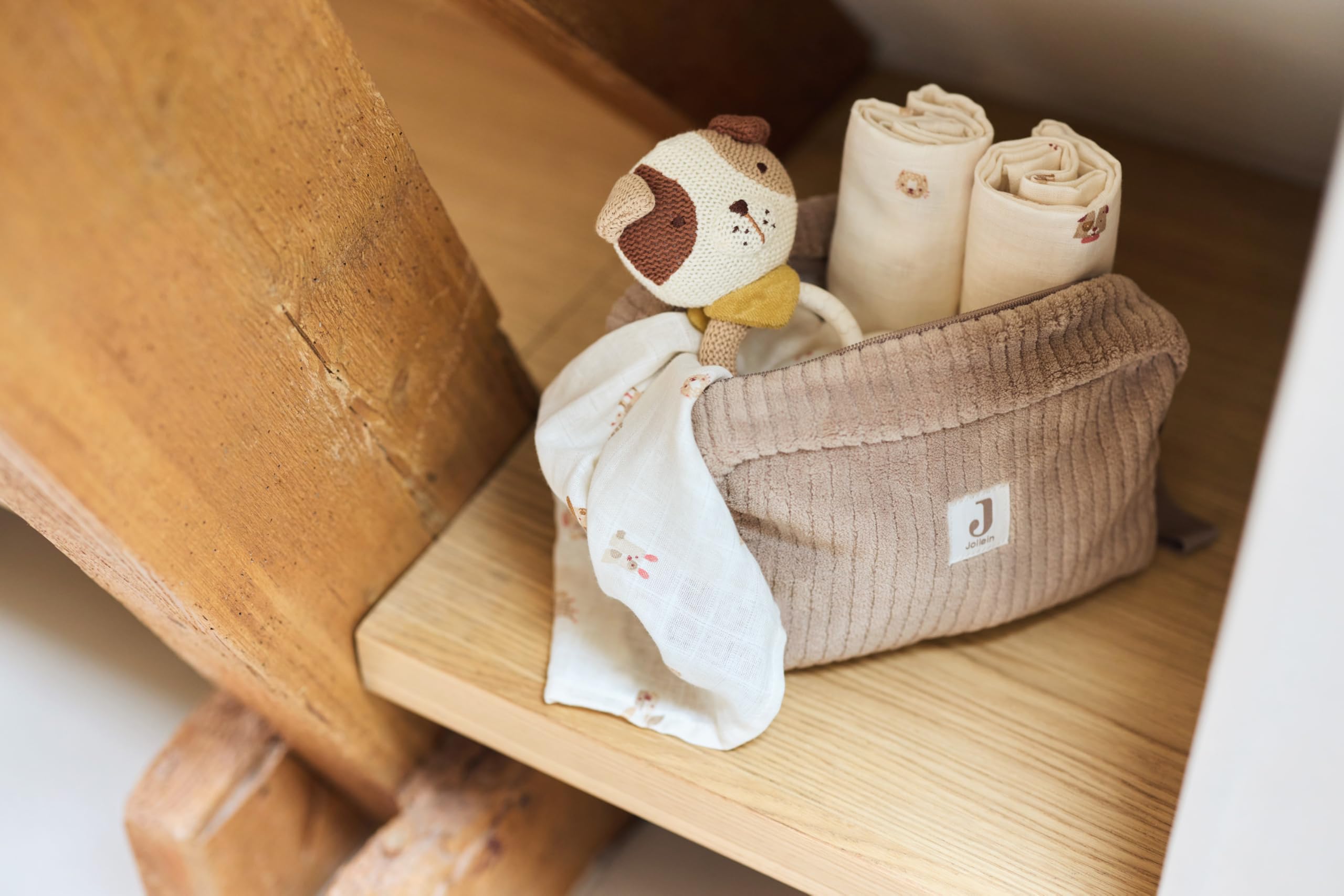 Jollein Trousse Bébé - Cloudy Rib - Milky Coffee - Pochette de Toilette Bébé - Pratique en Déplacement - Pochette de Rangement pour Jouets et Accessoires de Change - Fermeture Éclair
