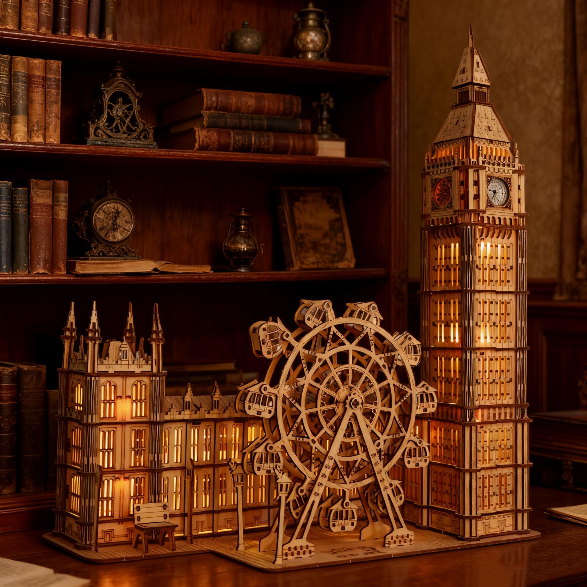 Puzzle 3D in legno Big Ben con orologio funzionante - Kit modello da 306 pezzi per adulti - Non richiede colla - Fai da te con ruota panoramica mobile - Decorazione per ufficio e soggiorno
