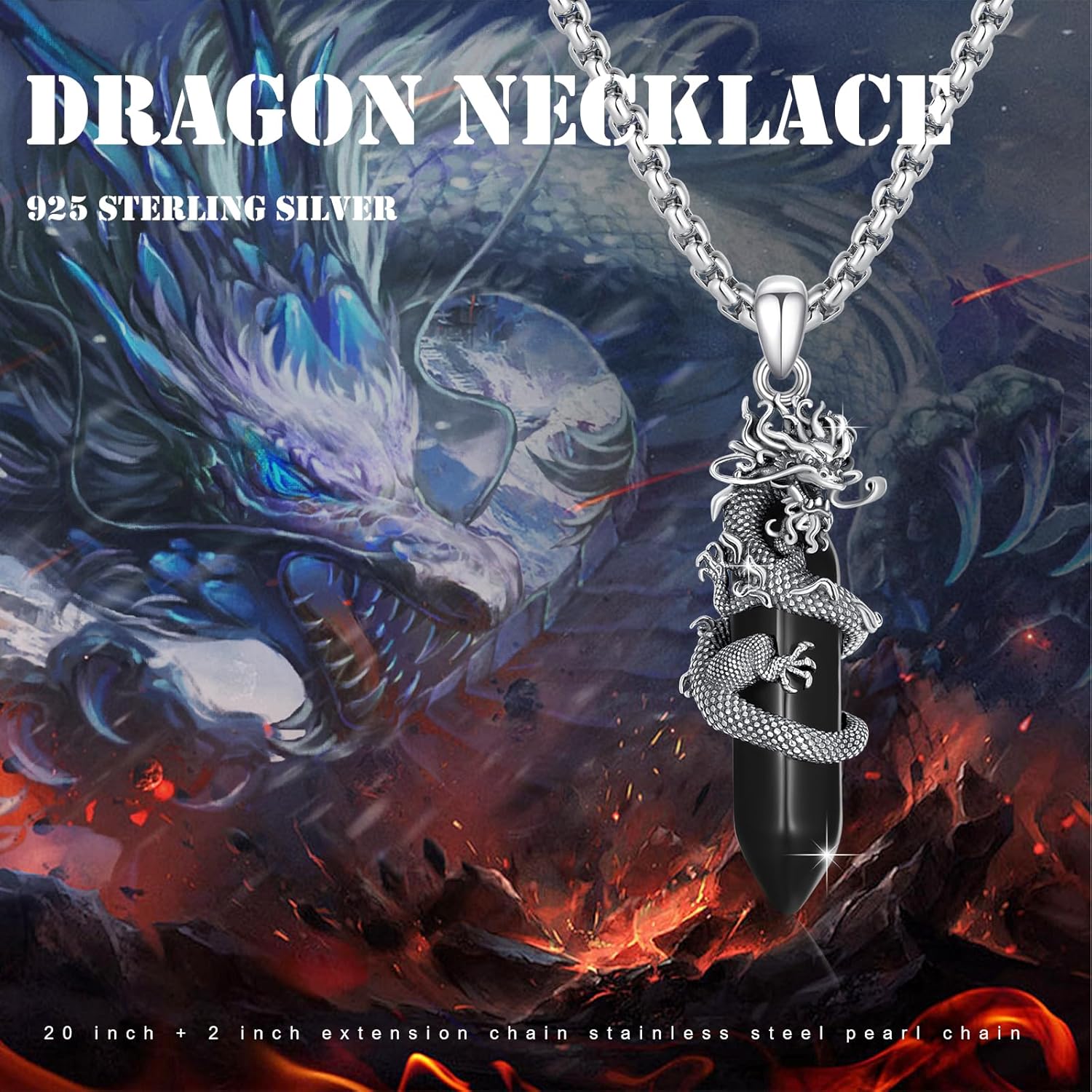 Healing Crystal Necklace 925 Sterling Silver Dragon/Lion/Saint Sebastian/Skull/WingNecklaces Obsidian Necklace Jewelry for Men Women with Chain - Image 8