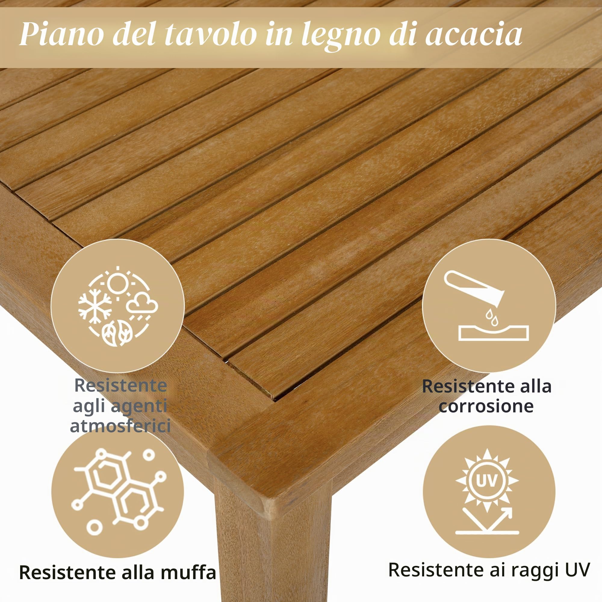 Set da Conversazione per Patio, Set di Mobili da Giardino con Divano Angolare e Tavolino, Struttura in Acacia, Piano del Tavolo in Acacia, Set di Mobili per Terrazza, Balcone, Area piscina, Beige