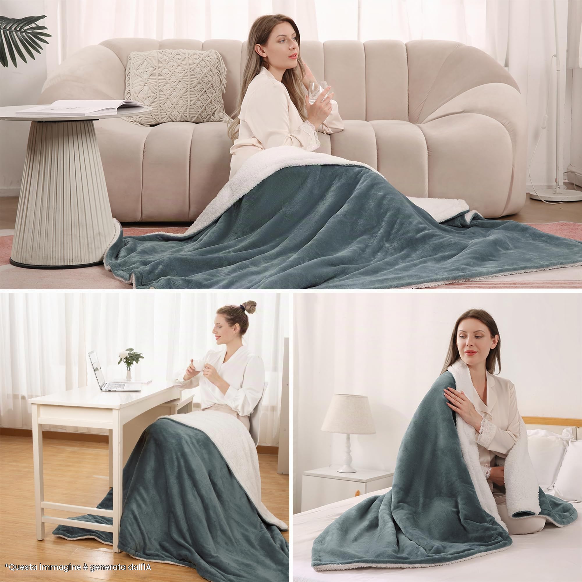 CURECURE Coperta Elettrica Coperta Accogliente Coperta In Flanella, Coperta Doppia 130 * 180 Cm, 6 Livelli Di Riscaldamento E Spegnimento Automatico 6H, Controller Staccabile-Grigio Chiaro