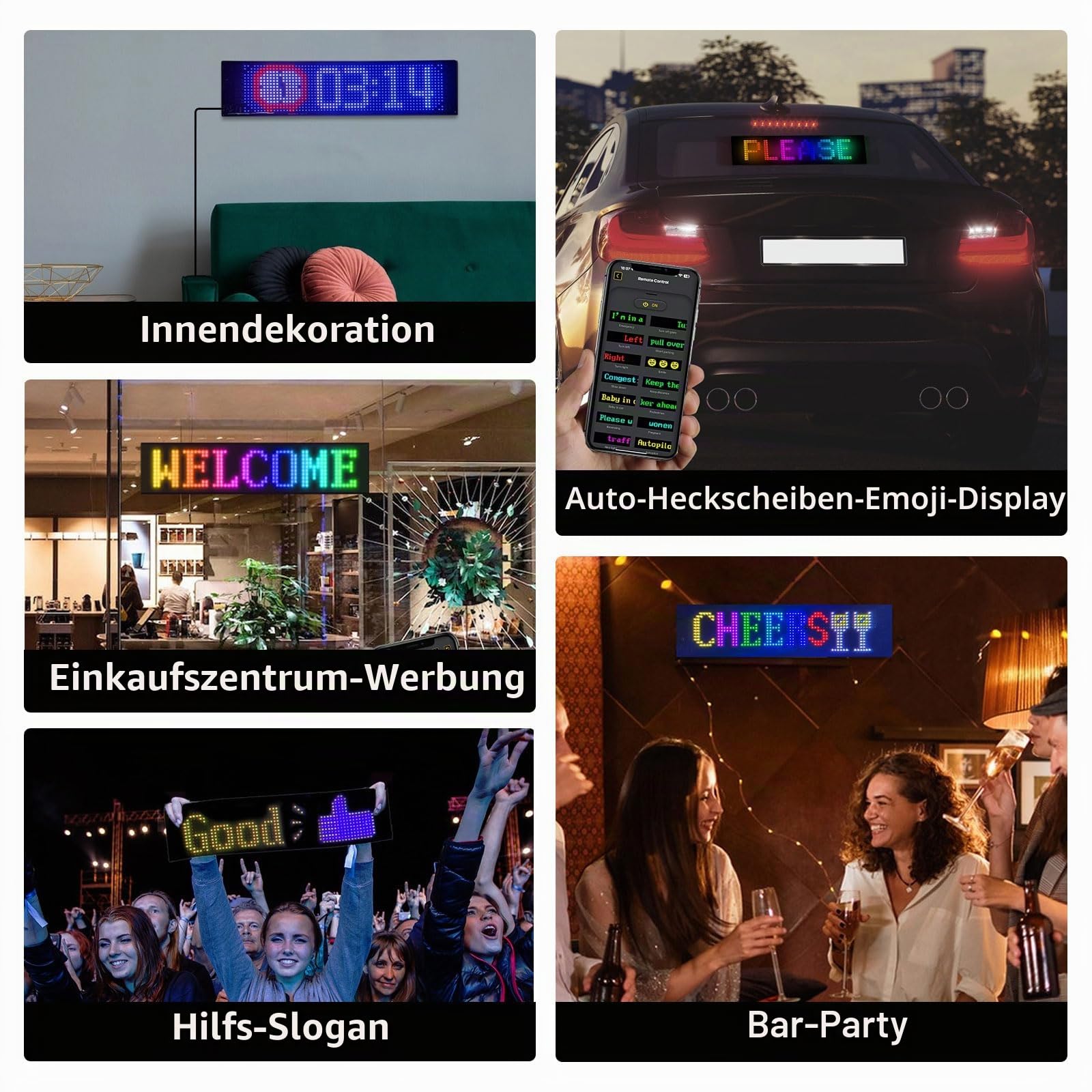Led Anzeigetafel,Flexibler Anzeige Programmierbar,USB/Stecker,Bluetooth-App-Steuerung RGB Panel,Wasserdicht Scrolling Personalisiert Leuchtschild Namensschild mit Fernbedienung (16x192px 19.2x176.2cm)