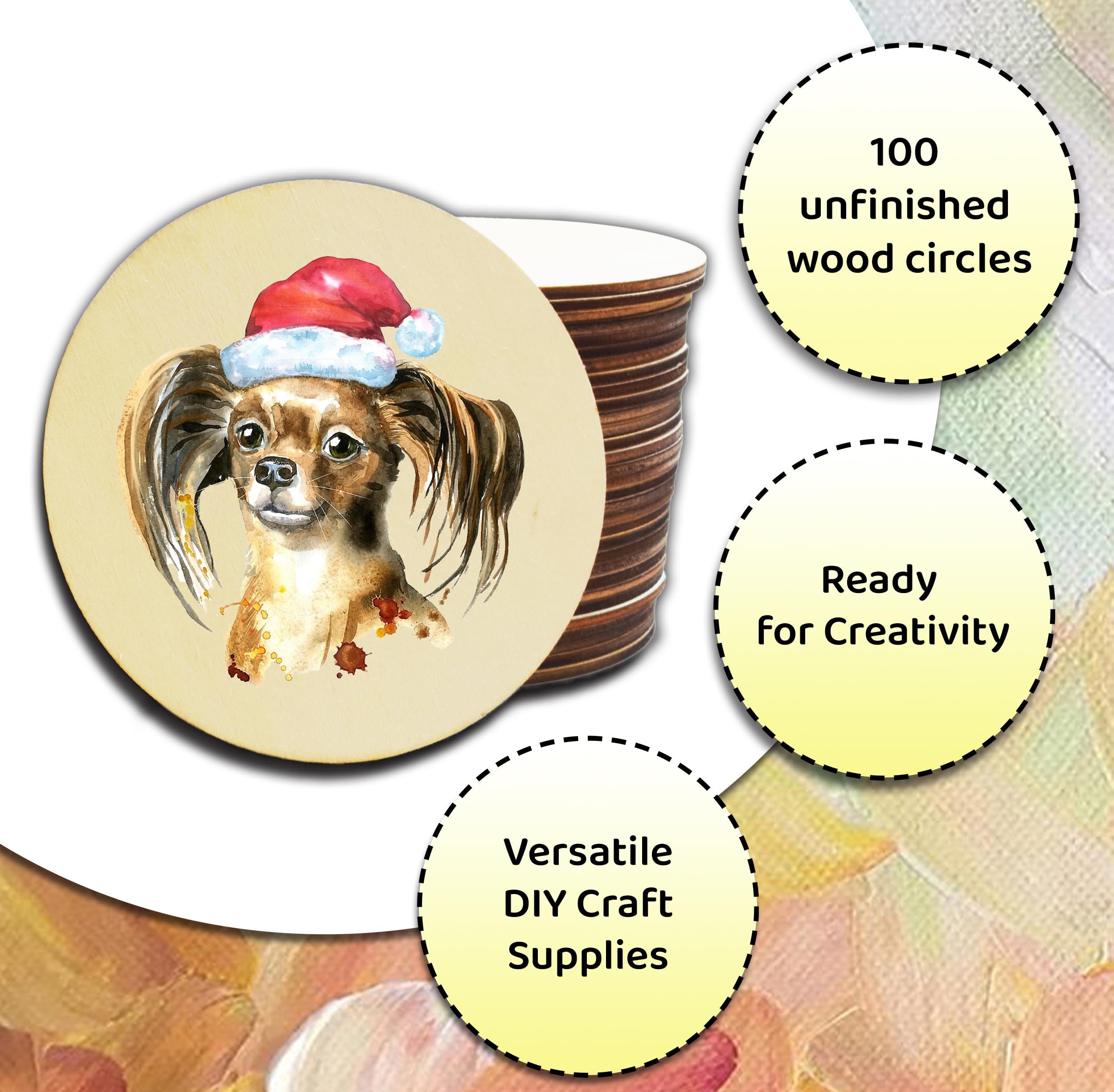 100 PCS 1-Inch Wood Circles - Unfinished Round Wood Slices For DIY Crafts & Decorations