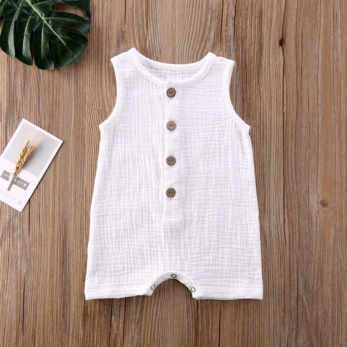 Unisex Baby Girls Boys One Piece Romper Sleeveless Button Bodysuit Jumpsuit Shorts Pajams Clothes Set 0-24M (White, 6-12M)