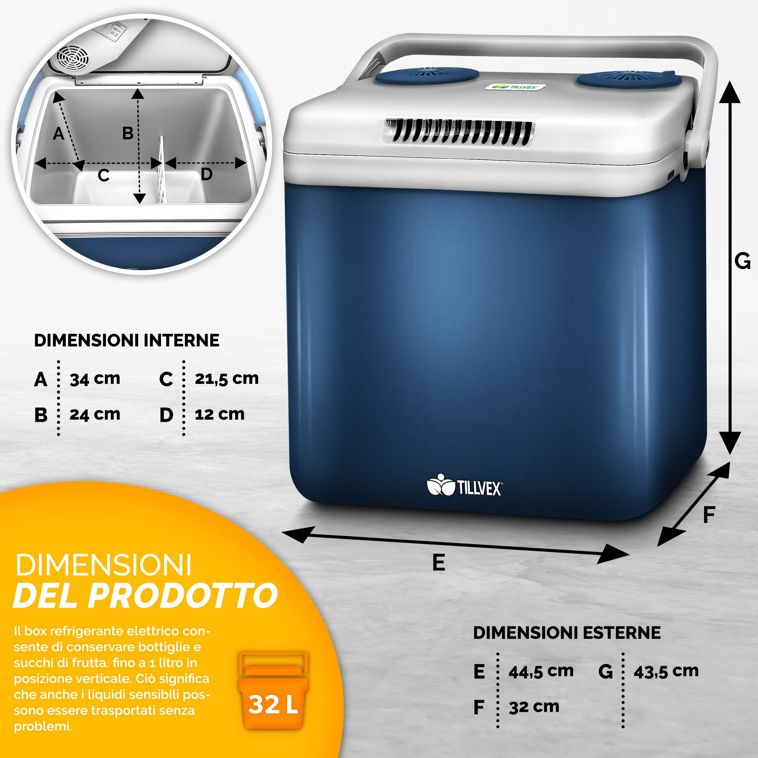 tillvex Frigorifero Elettrico Portatile 32L Mini-frigorifero 230V 12V Campeggio