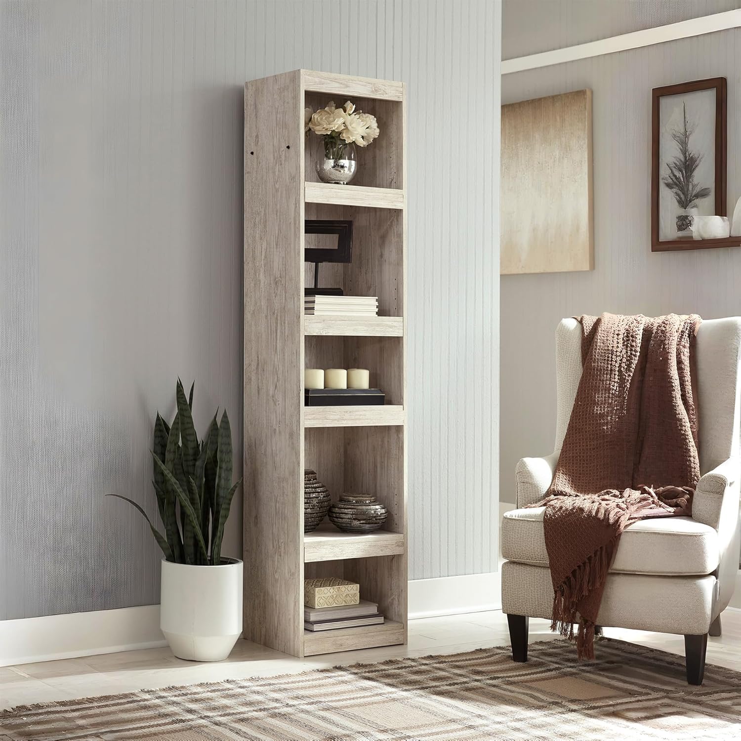 signature design by ashley willowton coastal entertainment center pier bookcase with 3 adjustable shelves, whitewash whitewash/brown pier
