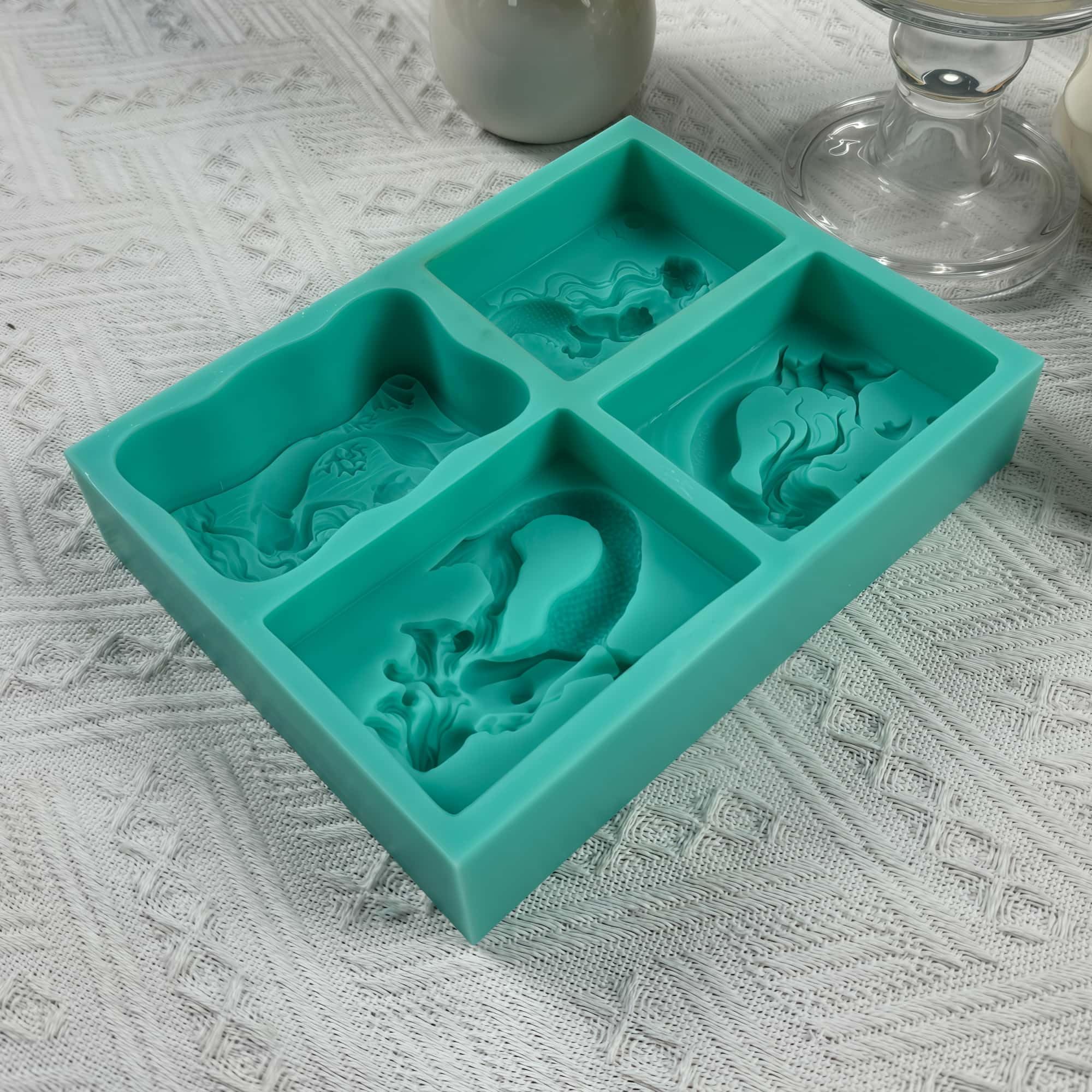 4 stampi per sapone fai da te a forma di sirena, in silicone, per sapone naturale, candele, cera, aromi, gesso, diffusori, decorazioni in resina