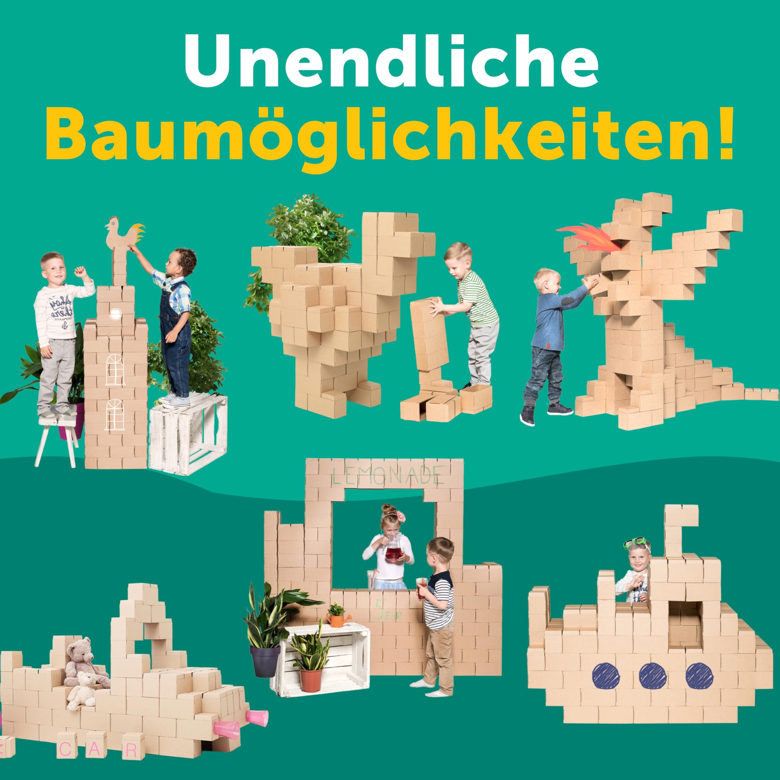 Gigi Bloks XXL Gr. 100 Stapelbare und Ineinandergreifende XXL Bausteine Kinder | Robuste Klemmbausteine Groß & Leicht Montierbare Bauklötze Groß | Konstruktionsspielzeug für Jungen & Mädchen