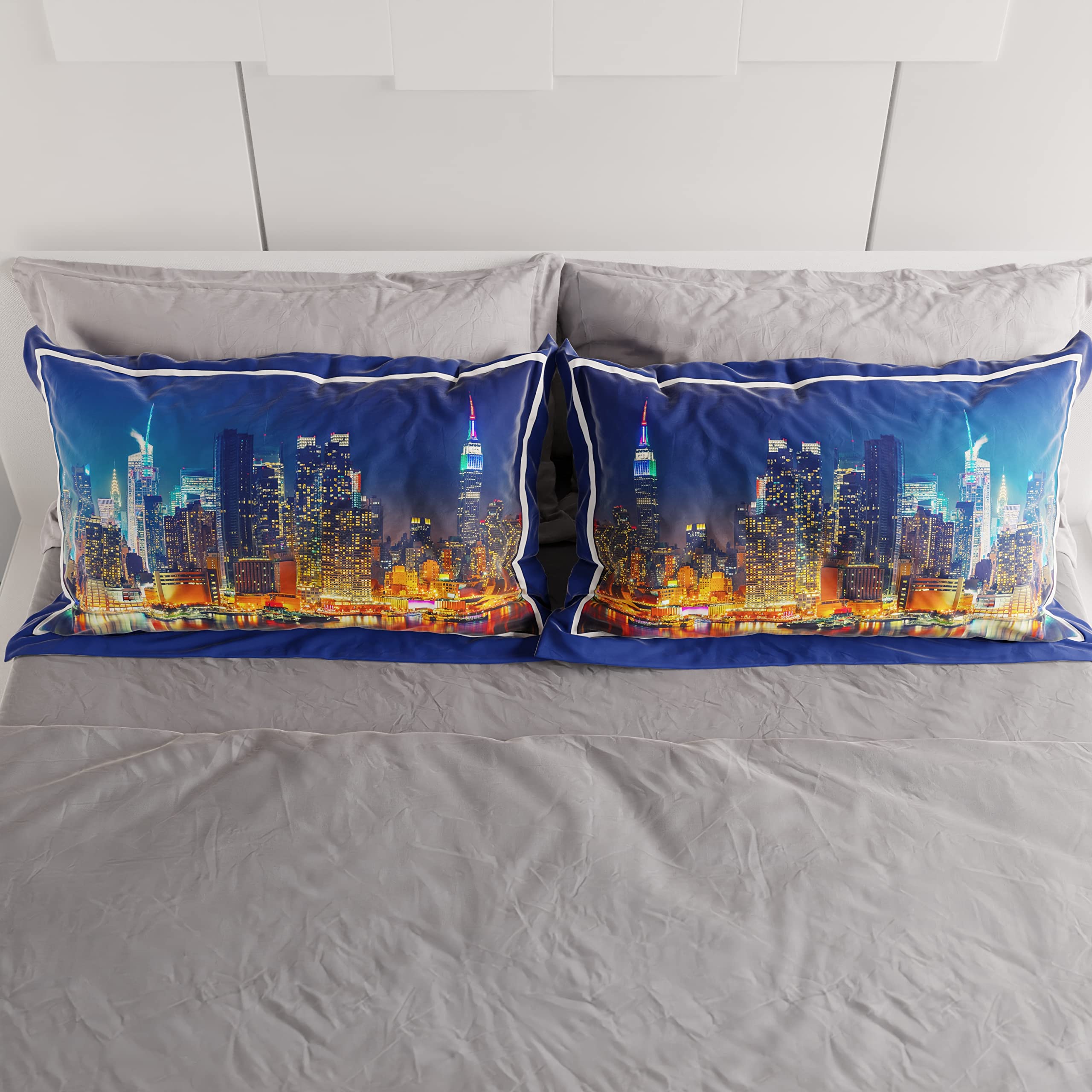 PETTI Artigiani Italiani, Blue City Pillowcases, Pair of 52 x 82 cm Hypoallergenic Microfibre Pillowcases, Modern Pattern - Image 4