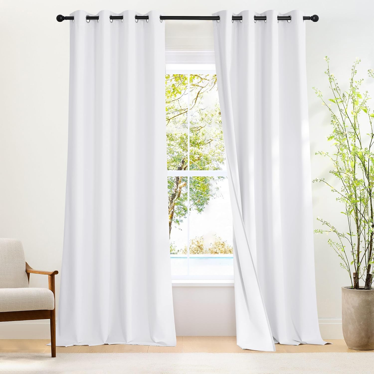 NICETOWN 100% Blackout Long Curtains 102 Inches Length, Privacy Room Darkening Divider Grommet Curtains for Living Room/Bedroom/Glassdoor/Patio, 1 Panel, Pure White, 66W x 102L Pure White 66"W x 102"L (Pack of 1)