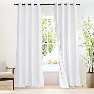 NICETOWN 100% Blackout Long Curtains 102 Inches Length, Privacy Room Darkening Divider Grommet Curtains for Living Room/Bedroom/Glassdoor/Patio, 1 Panel, Pure White, 66W x 102L