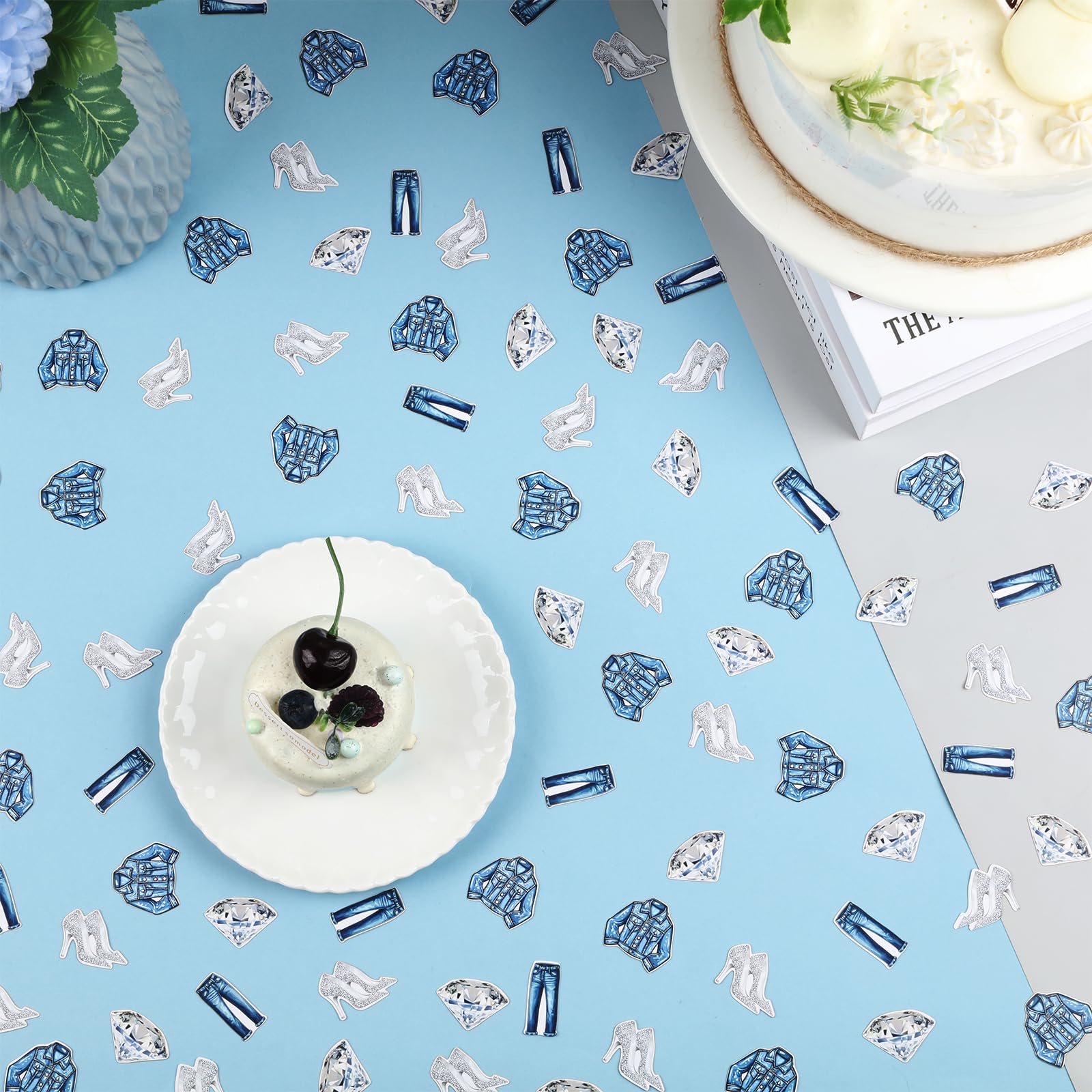 Denim und Diamanten Partydekorationen, 200 Stück Denim und Diamanten Tischkonfetti für doppelseitige Tisch-Party-Dekorationen, Brautschmuck, Geburtstag, Hochzeit, Verlobung