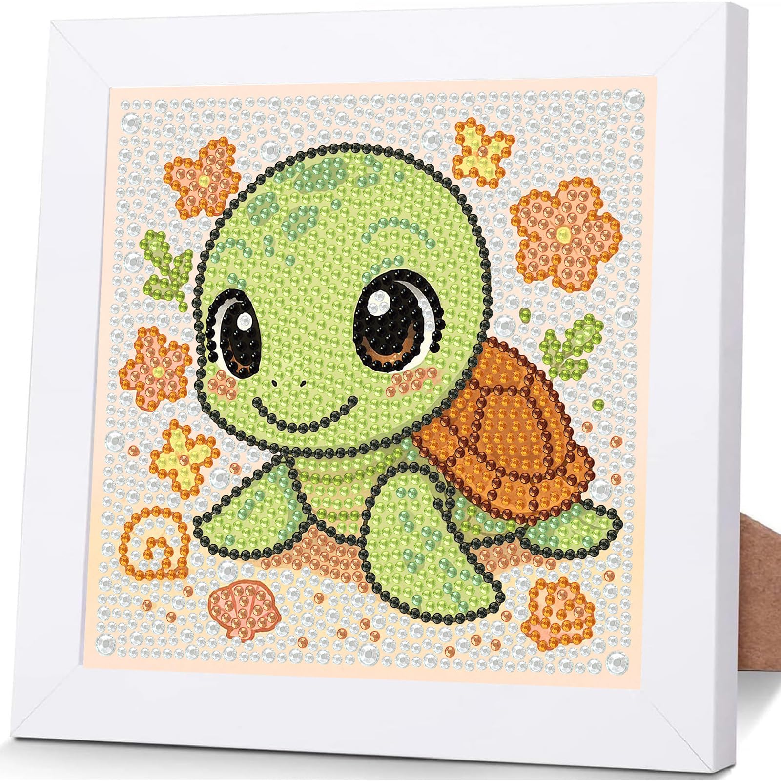 EOBROMD Turtle Diamond Art, Animal 5D Diamond Painting with Wooden Frame, Cute Cartoon Diamond Art, DIY Full Drill Art Kits Gift for Girls, Gem Art Kits for Girls, Boys, Beginner 7x7inch