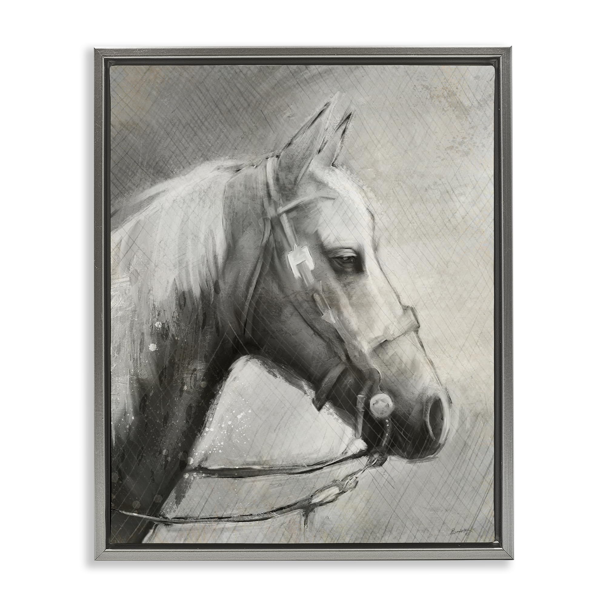 Stupell Industries Luster Gray (Matte) 'Modern Ranch Horse', Floating Frame Canvas Art, Gray, 25 X 31 Inches, Easy To Hang And Sturdy, Made In Usa, By Chad Barrett