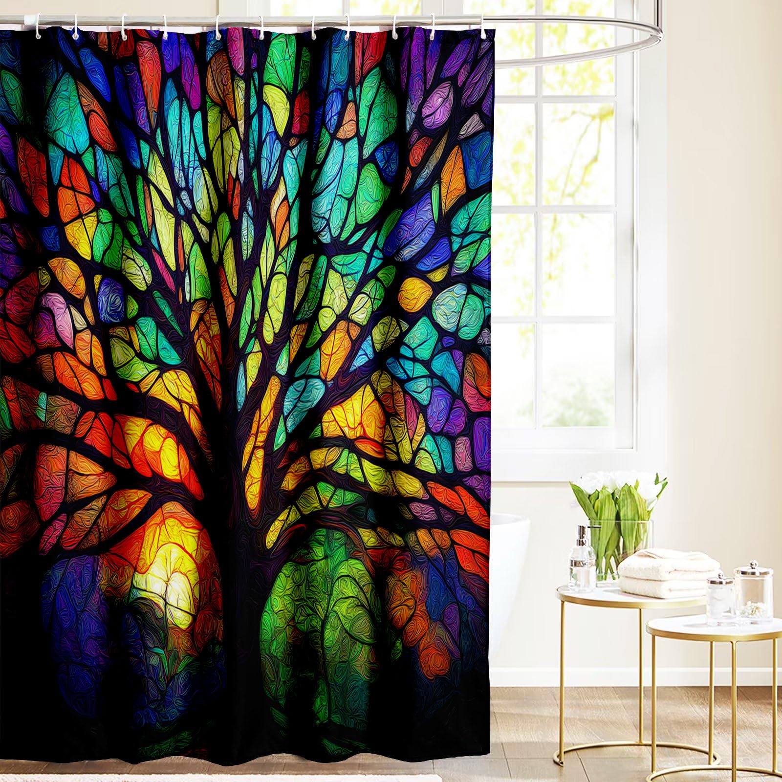Rideau de douche feuilles de bohème imperméable et résistant en polyester pour rideau de baignoire