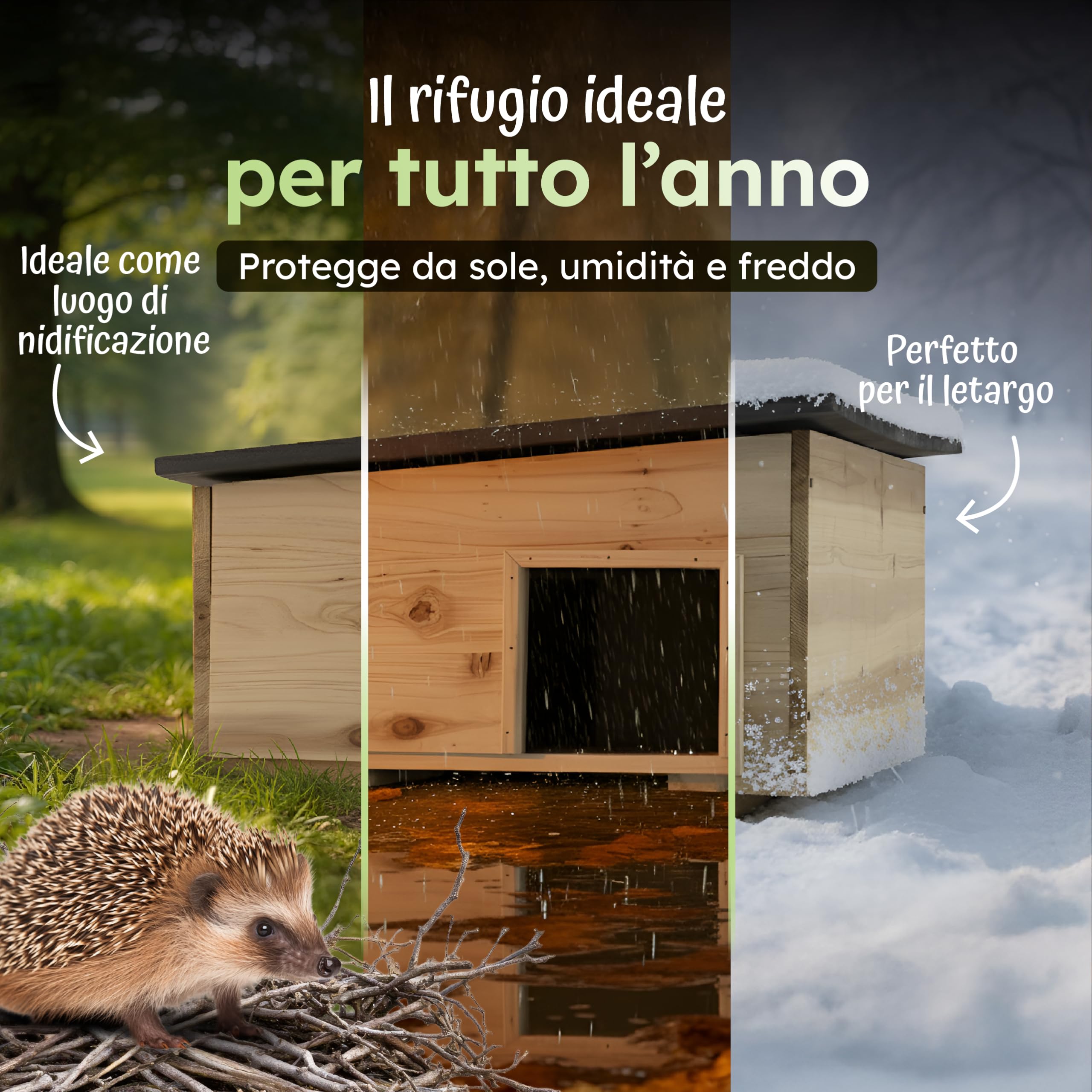 Moorland Casetta per ricci Rifugio con ingresso a labirinto ventilato base | 54x38cm con tetto removibile in legno verniciato spazioso resistente al freddo giardino casa all'inverno dormitorio fondo IH5