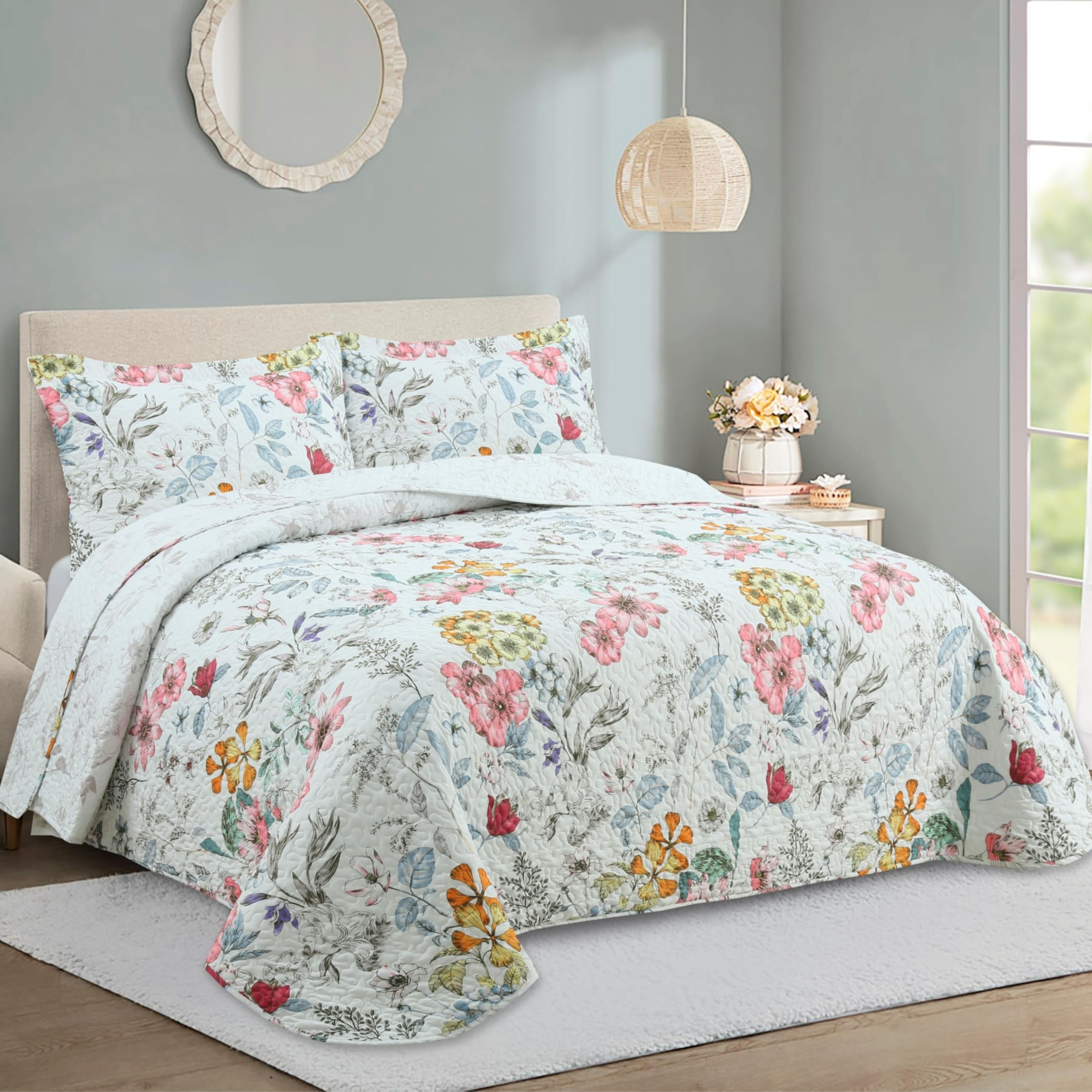 Colcha Boutí Cama 90 (180x270) Estampada para Verano y Entretiempo - Algodón y Poliéster - Cubrecama Ligero y Transpirable con 1 Funda de Almohada (50x70) – Acabado en Punta Redonda (Argos)