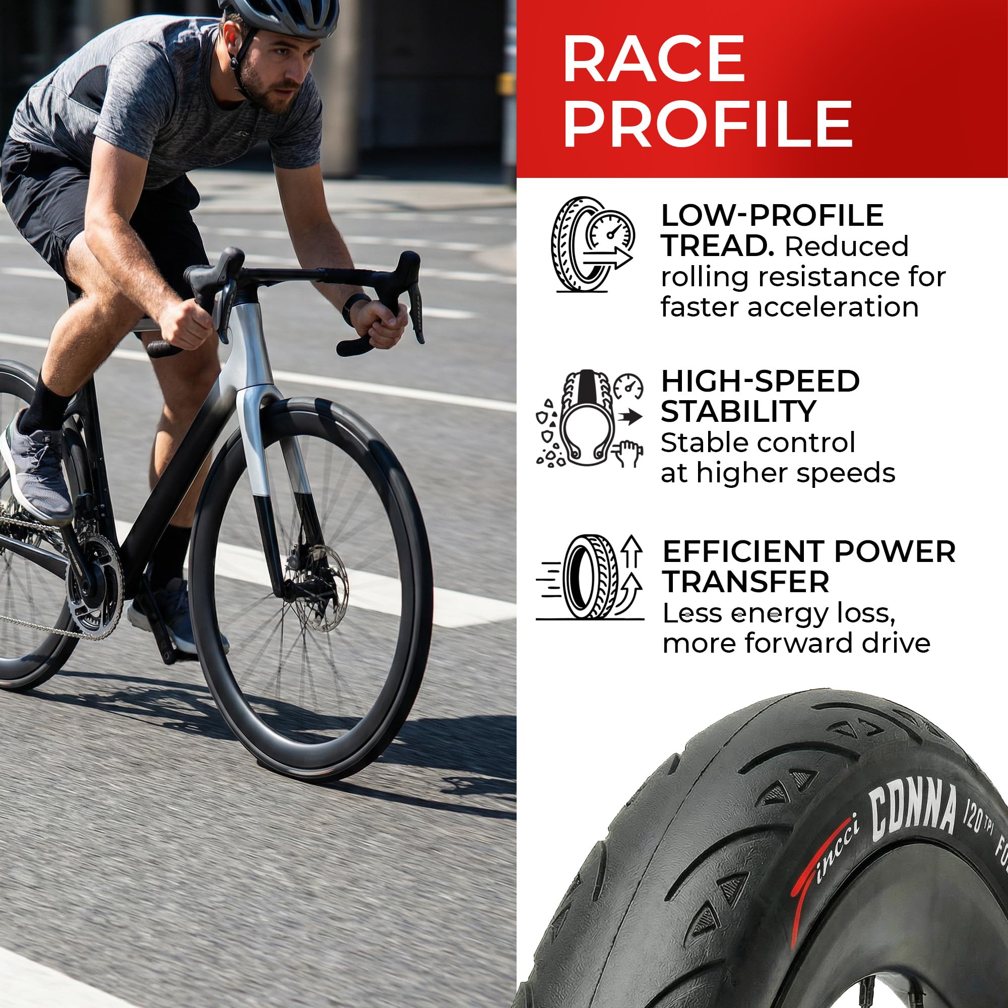 Fincci Conna Pneus 700x25c - Pliable Slick Tires 25-622, 120 TPI avec Protection Anti-crevaison en Nylon 1mm, pour Vélo de Route, Race & Adulte Velo, Electrique & Tournée Bicyclette - Paquet de 2