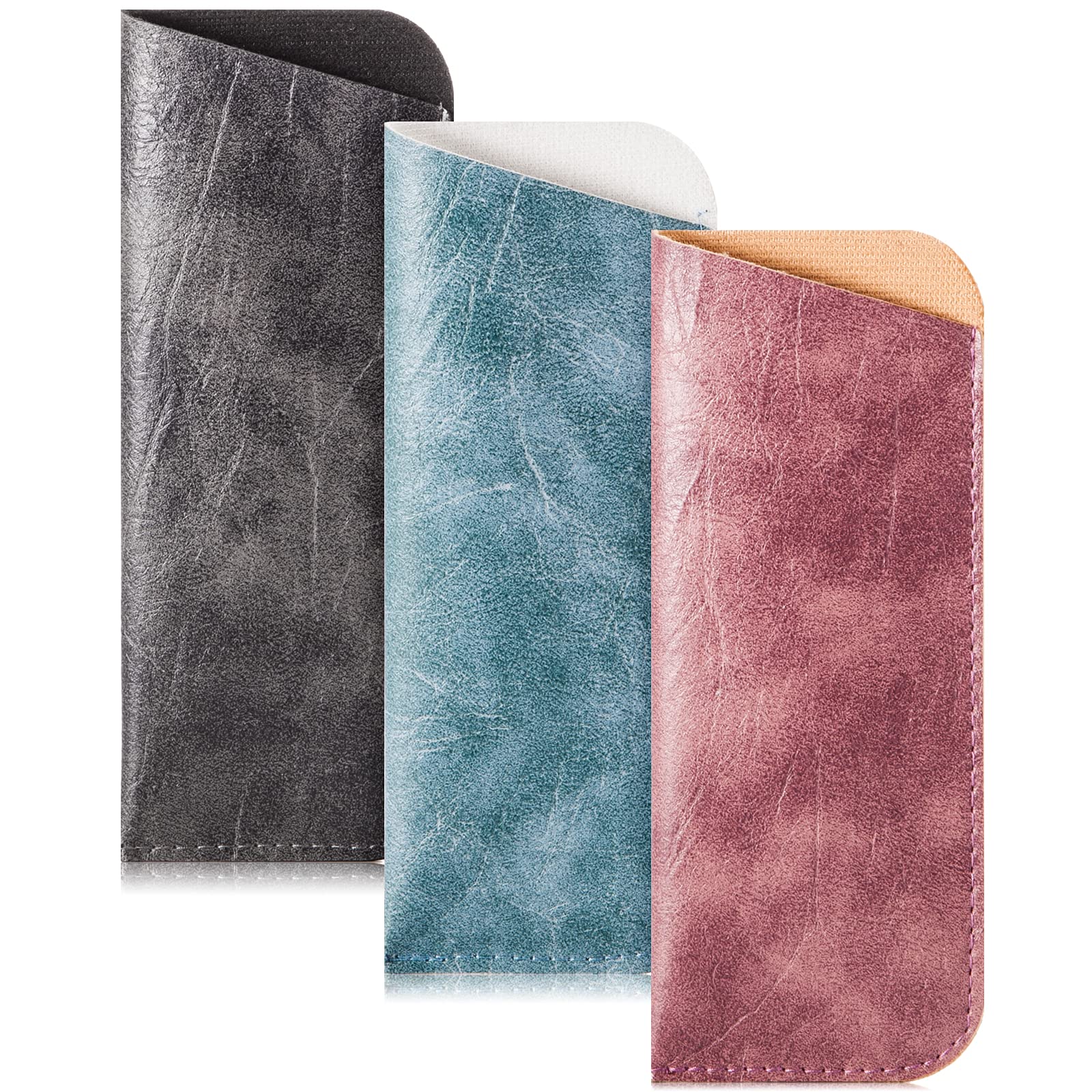 TRIUMPH VISION Reading Glasses Pouch Eyeglass Sleeve Soft Case Slim 3 Pack
