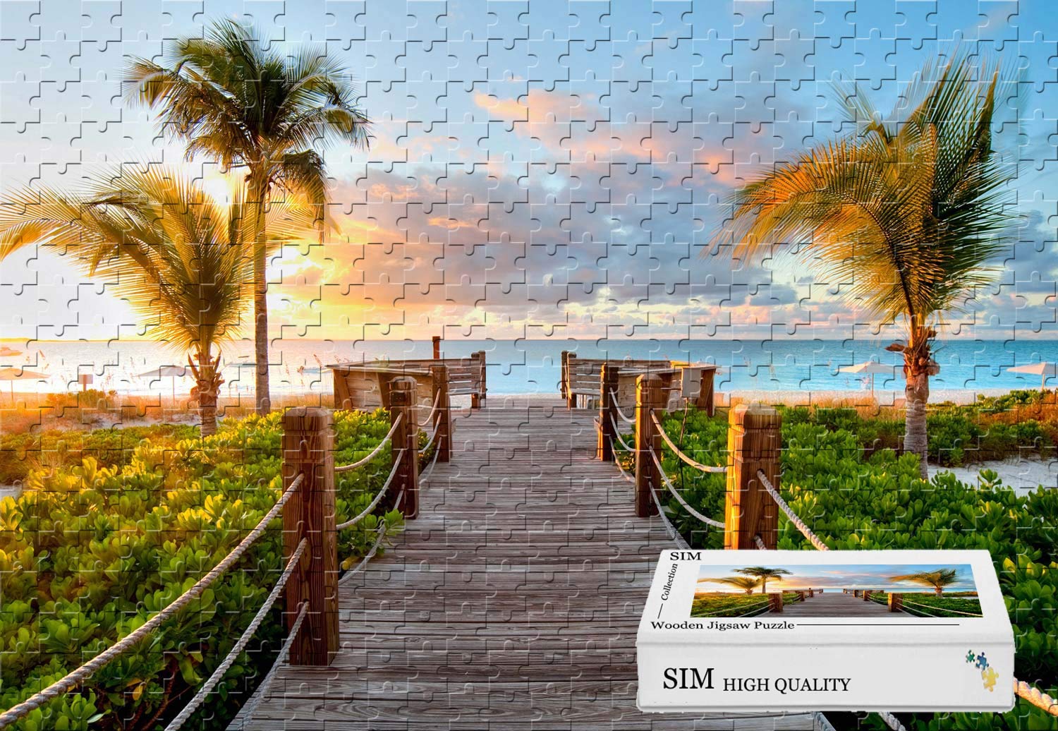Sim,Wooden with Glue Perfect Choice for The Puzzle Lover - Caribbean Beaches Turks and Caicos Sunset,29.5 X 19.6 inch - 1000 Piece Jigsaw Puzzle