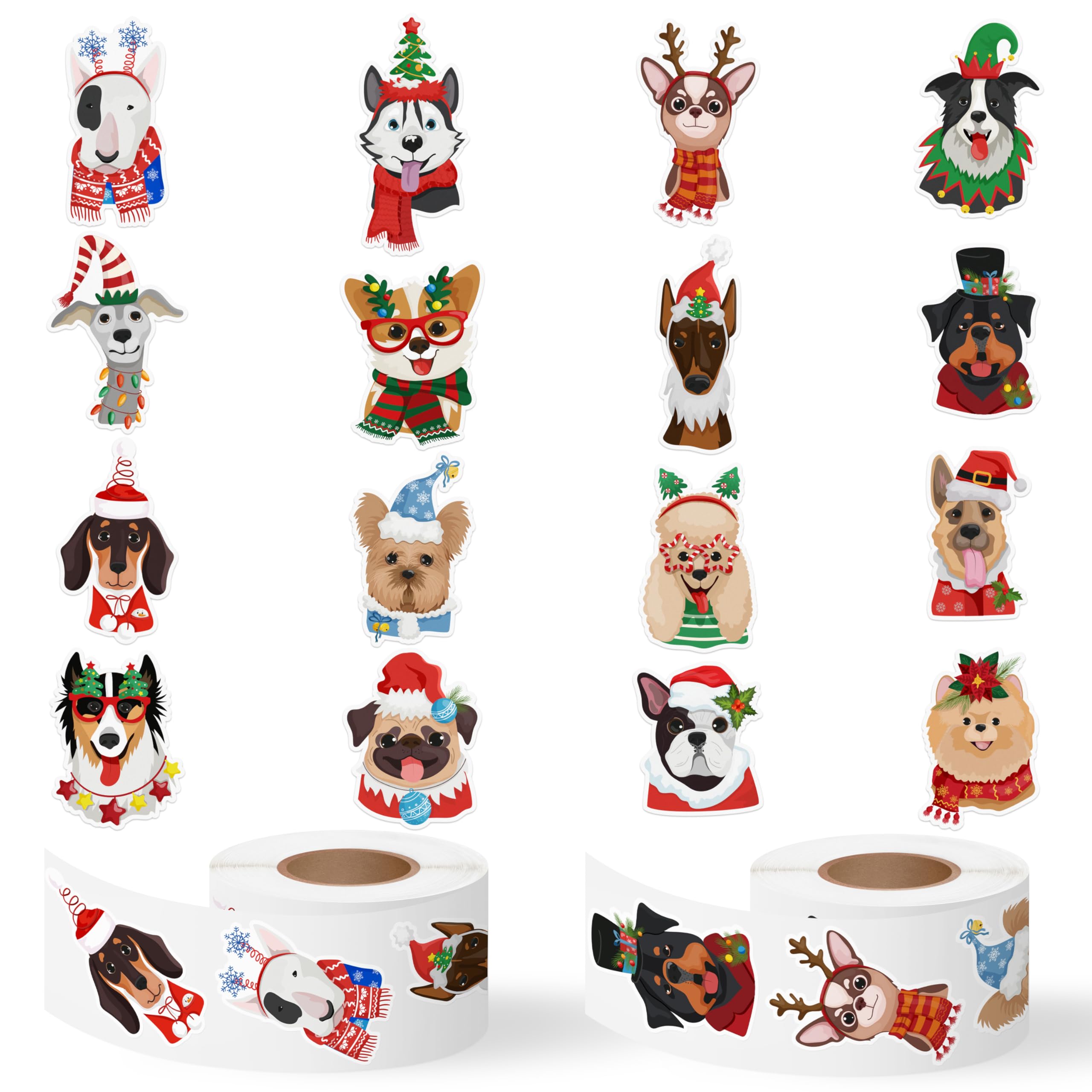 Christmas Dog Head Stickers - 1000 Pcs Xmas Winter Wonderland Dog Waterproof Vinyl Reusable Laptop Stickers Coloring Book Scrapbook Water Bottle Page Activity Pad Party Favors Kids Skateboard