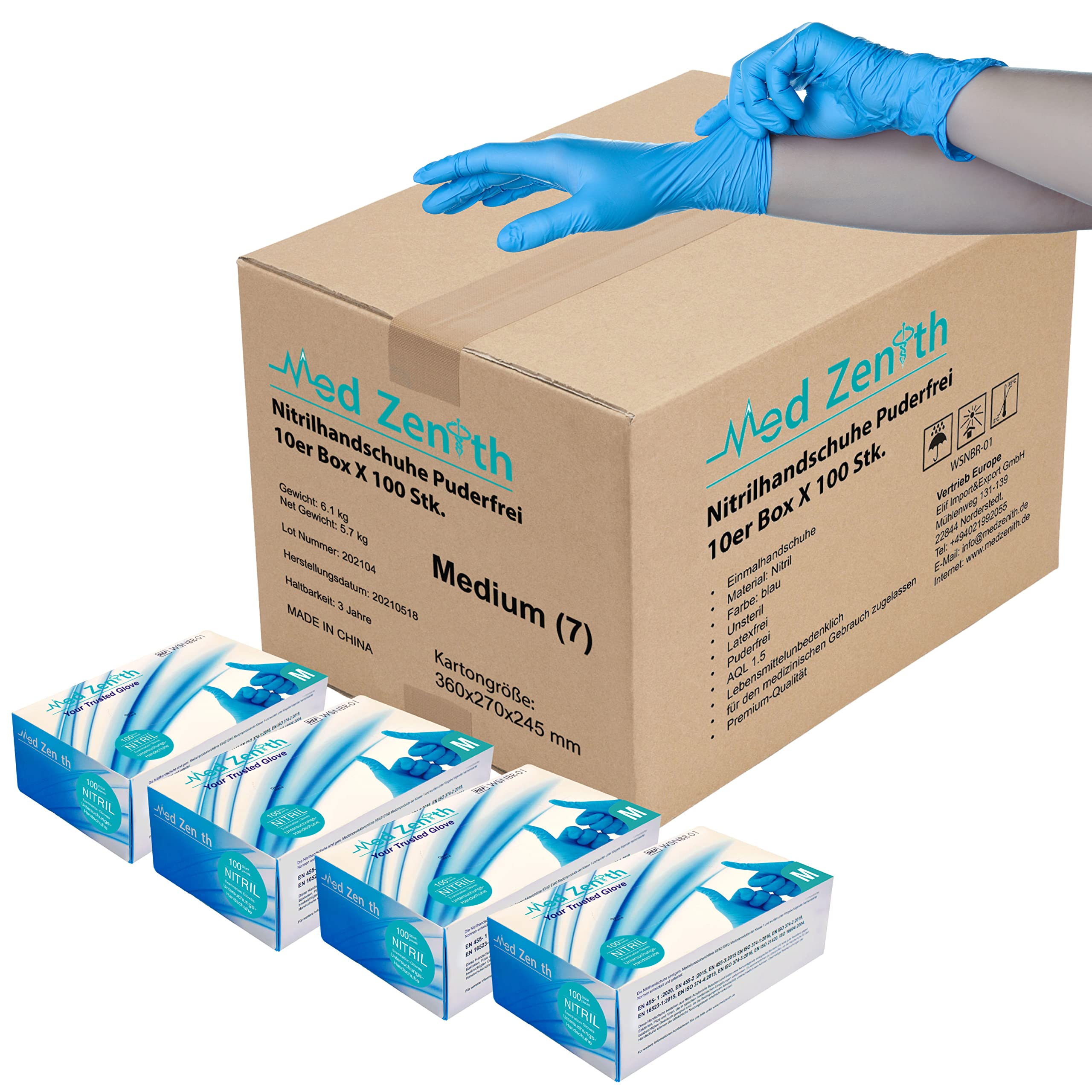 Genel Einmalhandschuhe - Einweghandschuhe M Nitril einweg medizinische Handschuhe puderfrei latexfrei Nitrilhandschuhe Gummihandschuhe 1000 Stück in Spender-Box (M, 1000), Blau