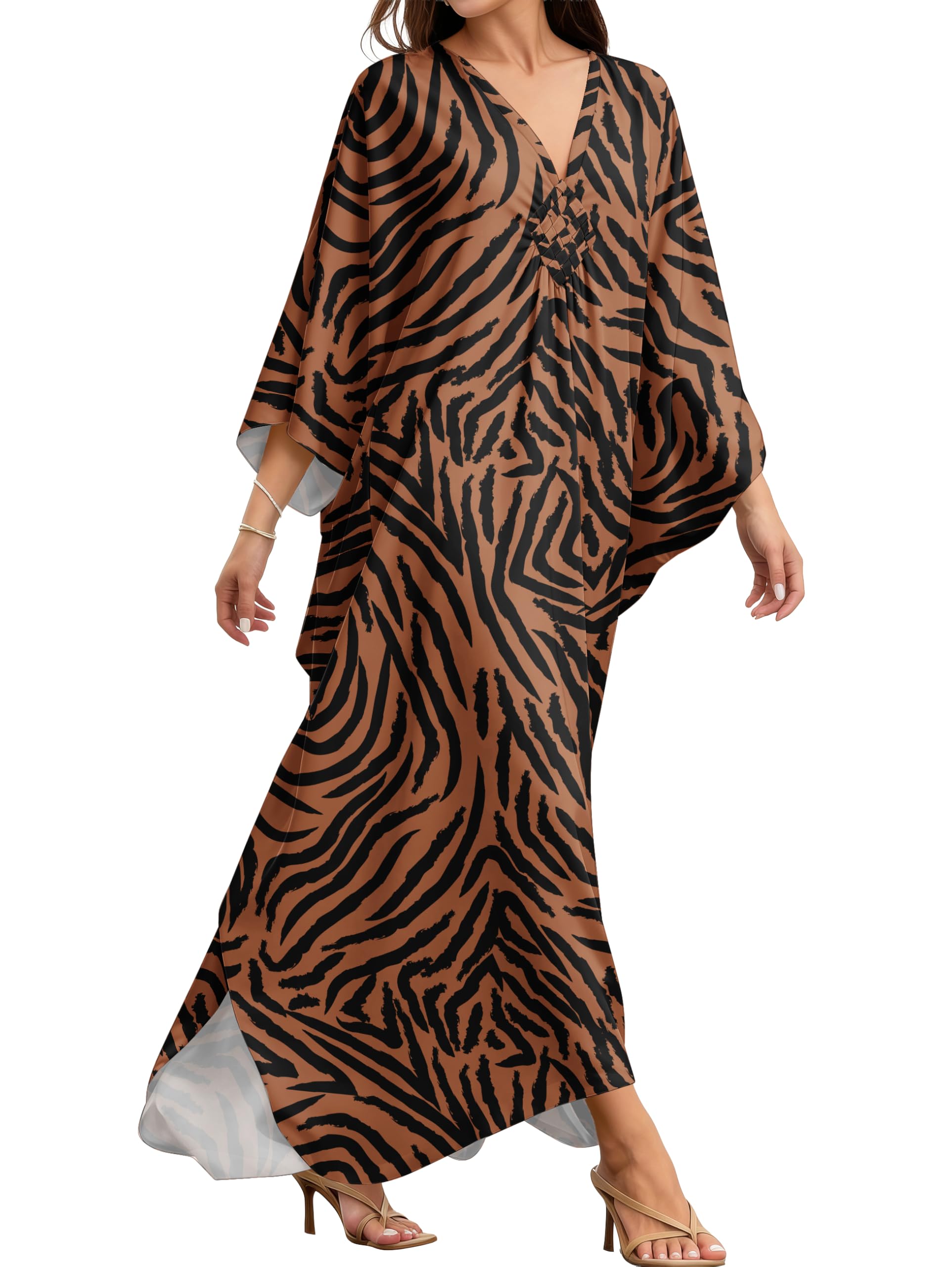 MAKABO Kaftan Dresses for Women, V Neck Moo Moos Colorful Print Cover Ups Caftan Beach Dresses for Swimwear