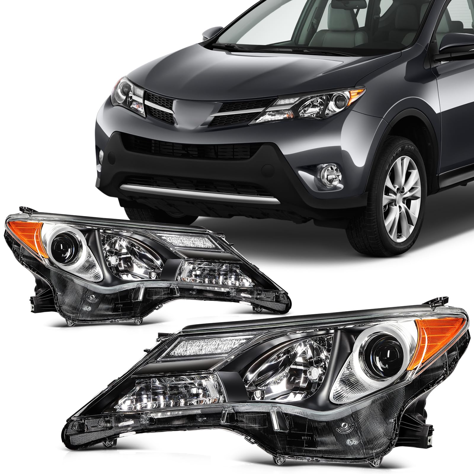 SCITOO Headlight Assembly Fit 2014-2021 For Toyota 4Runner Black Housing Amber Reflector Pair Headlights 81170-35571 — view 15