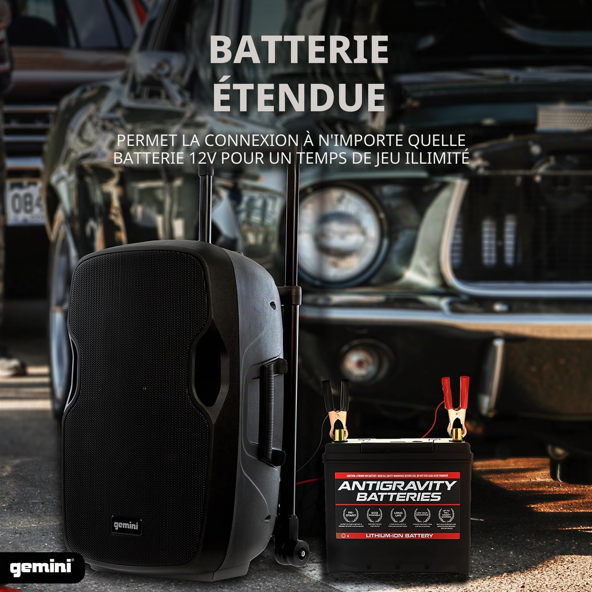Gemini AS-12TOGO 1500W Noir haut-parleur - Hauts-parleurs (2-voies, Avec fil &sans fil, 3,5mm/USB/Bluetooth, 1500 W, 40 - 19000 Hz, Noir)