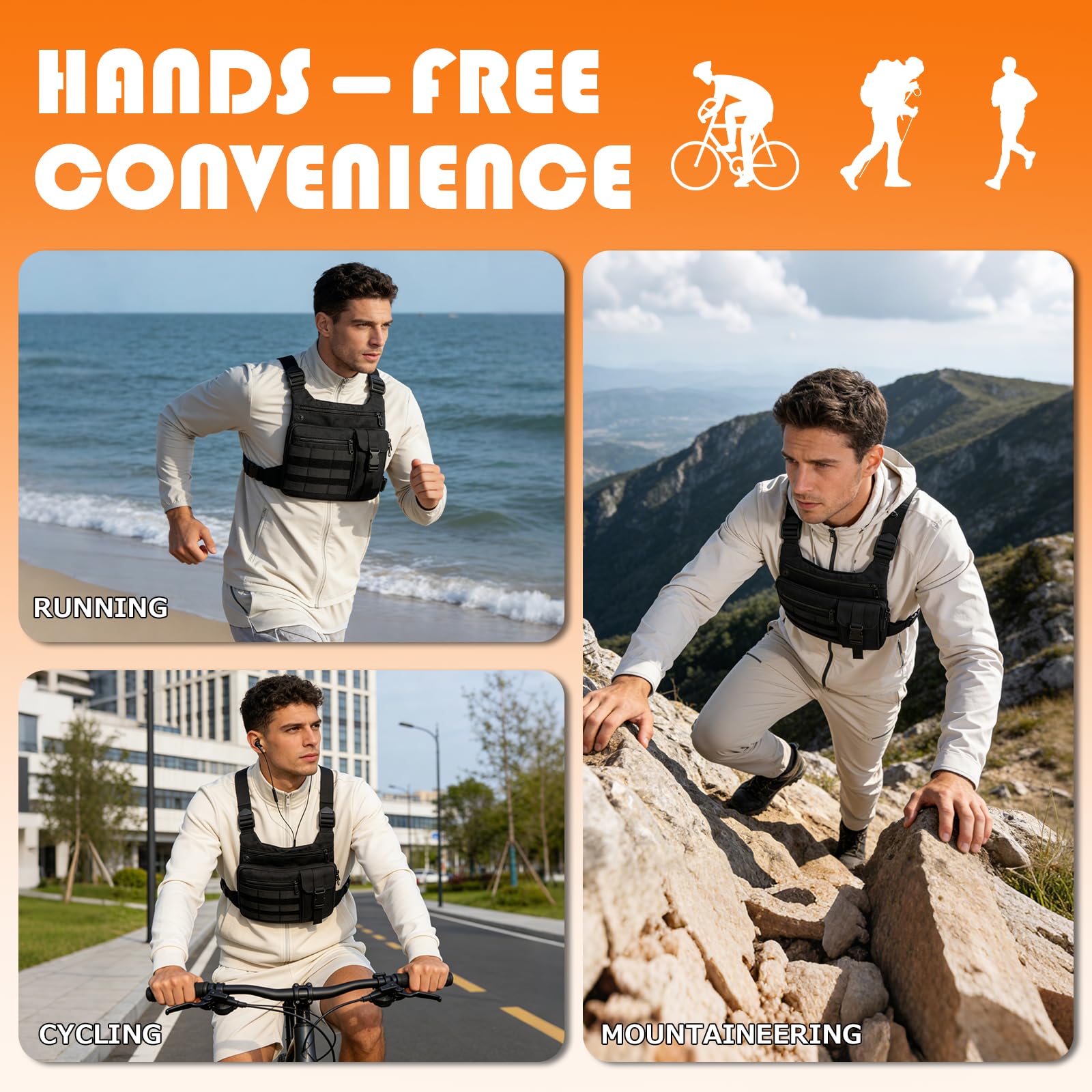 KINGSLONG Gilet da corsa, marsupio per uomo e donna, marsupio (fondina A) | | Zaino tattico leggero, CCW, EDC, da viaggio, per attività all'aperto, ciclismo, escursionismo, allenamenti, viaggi