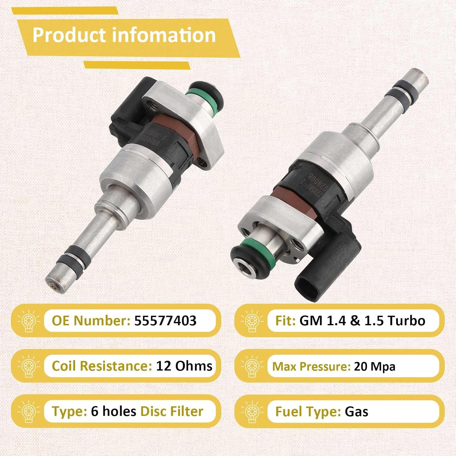 GM55577403 GDI Fuel Injectors,Compatible with 1.5 Malibu Equinox Terrain 2018-2020,Compatible with 1.4 Cruze Encore 2016-2019 |GM 1.4L & 1.5L Turbocharged|