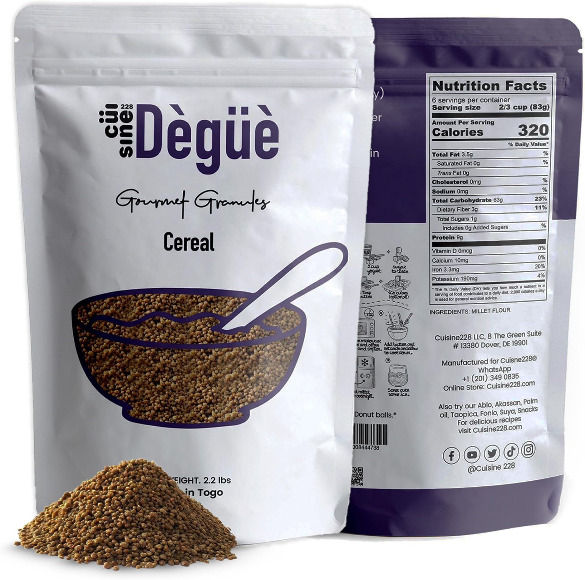 Cuisine228 Degue (Thiakry, Chakery, Thiacry, Tiakri) – Sweet Millet Couscous Dessert Mix | Authentic West African Millet Yogurt Dessert (400g)