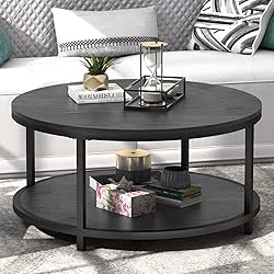 WiberWi Round Coffee Table Black 35.8" Circle Coffee Tables for