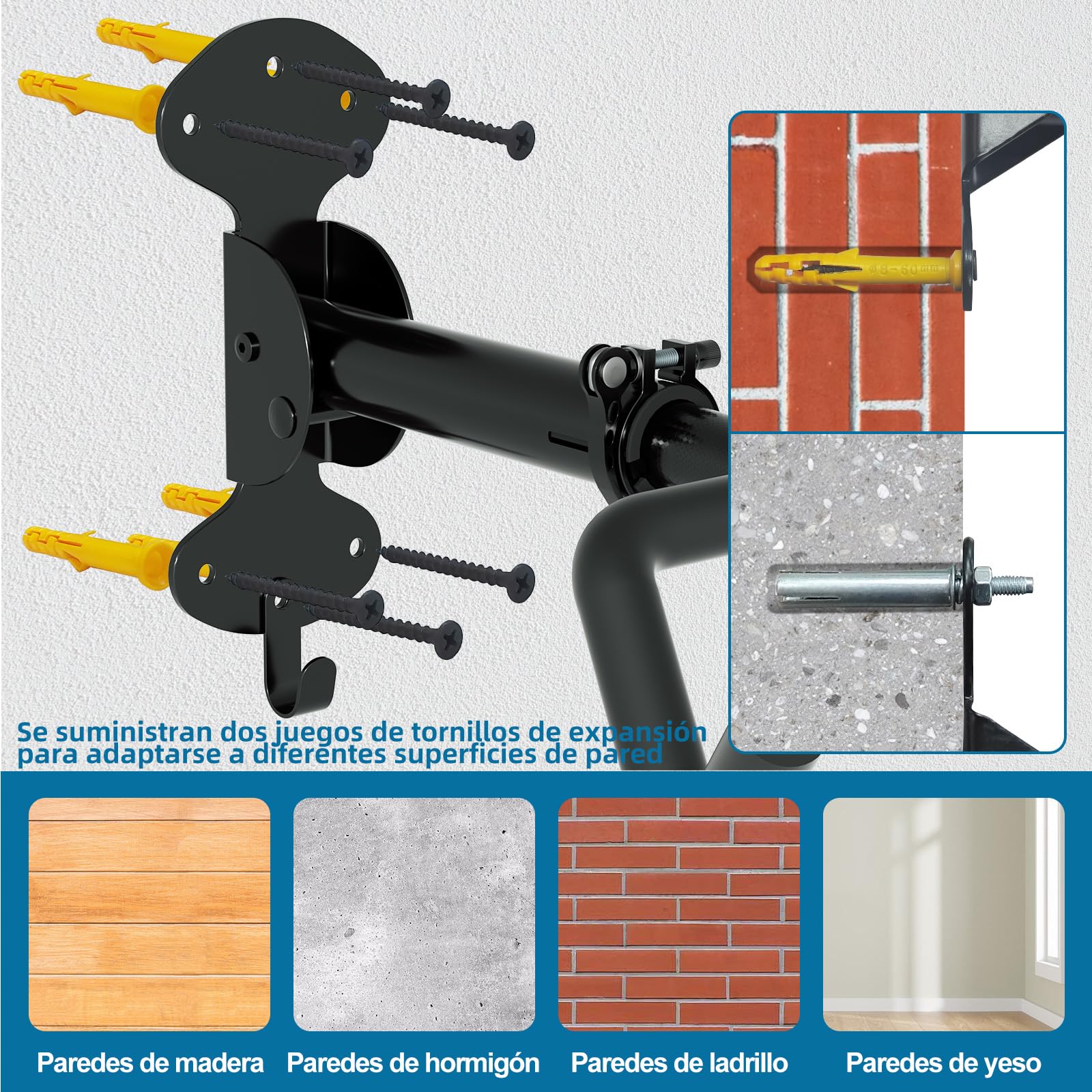 Urban Deco Soporte Bicicletas Pared Plegable Ajustable 30Kg 2 Unidades Colgador para Garaje Hogar