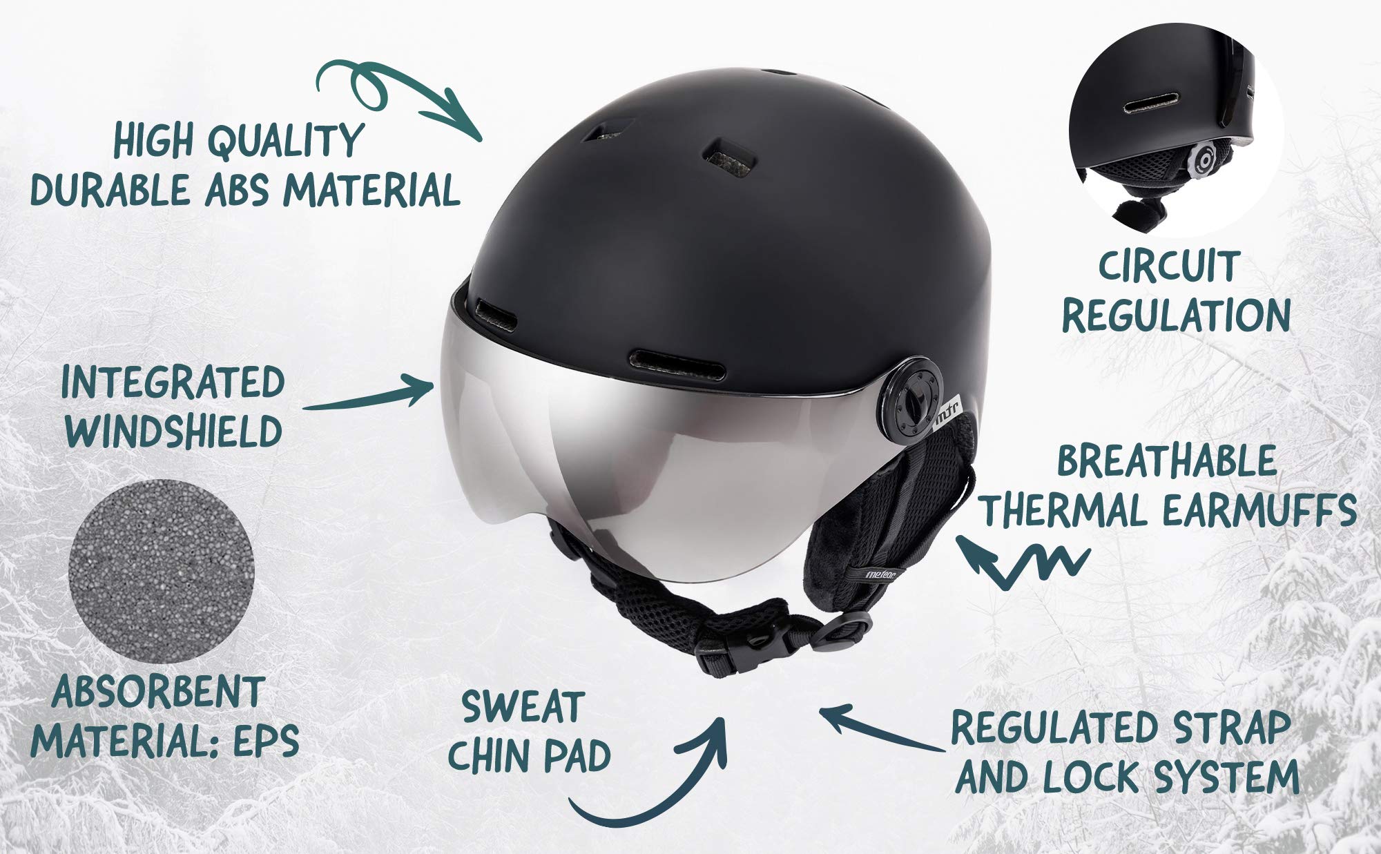 meteor Casco de Esquí y Snowboard con Gafas - Helmet para Jóvenes y Adultos - Ligero Casco de Seguridad Deportes de Invierno