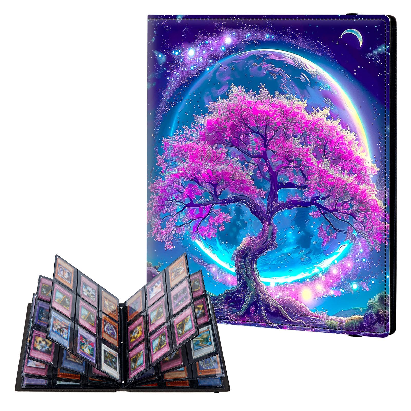 ETLKJVBL 9 Pocket Trading Card Binder, Card Collection Binder for TCG, MTG, Sports Cards, Baseball, Moon Tree Trading Card Book Holder for Collectors, Top Loader Binder — image 1