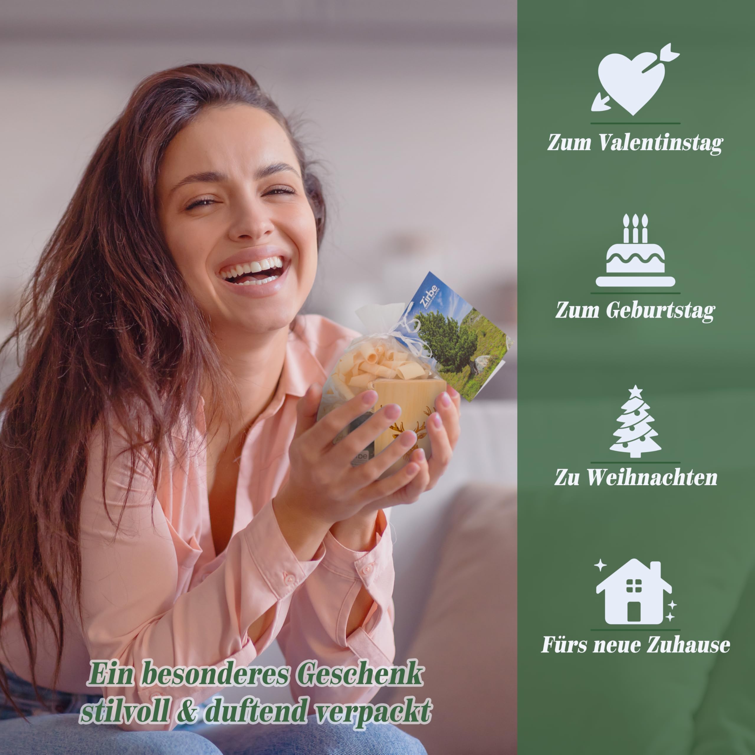 sagl.tirol® Zirbenholz Set mit Zirbenspäne und 10 ml Zirbenöl - Zirbelkiefer Öl – Zirbenduft und Deko aus Zirbelkiefer – Nachhaltige Zirbenholz Produkte, Zirbenwürfel, Raumduft Zirbe - Hirsch
