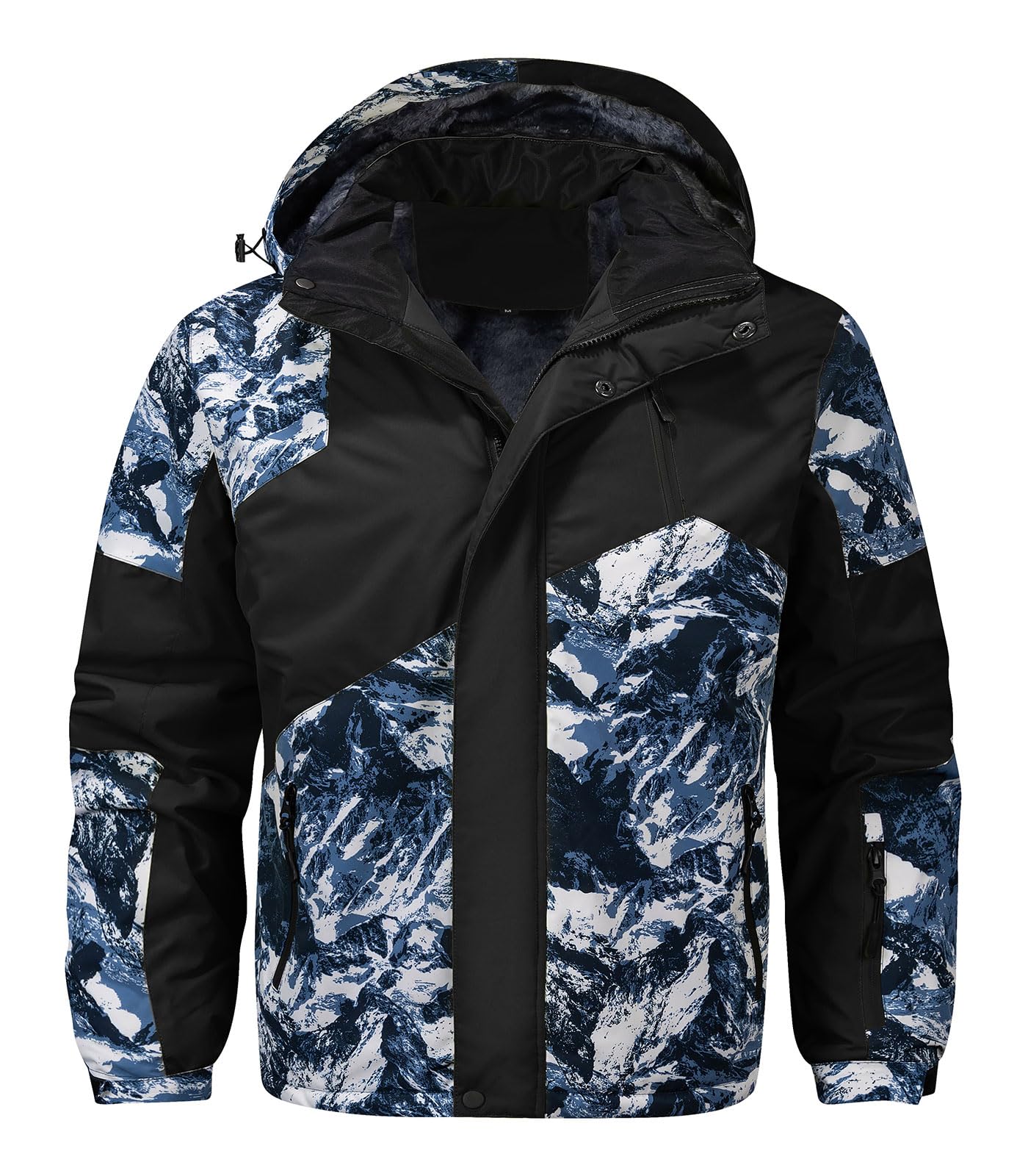 FTIMILD Men’s Winter Coats Color Block Waterproof Hooded Ski Jacket Fleece Lined