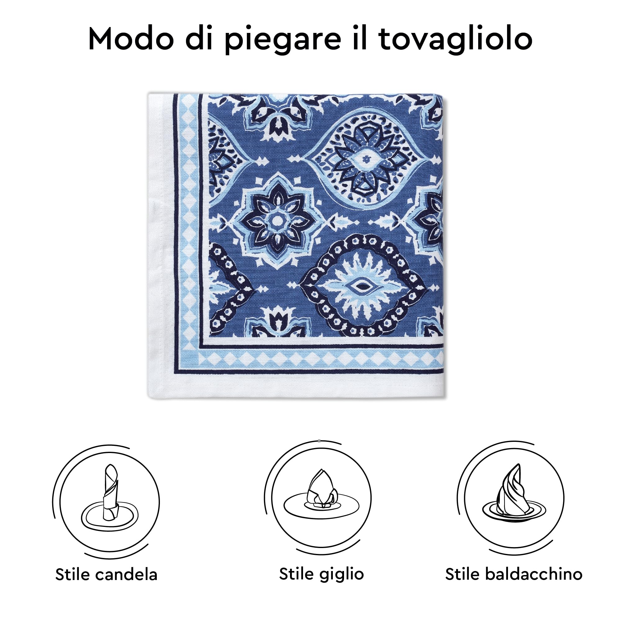 Encasa XO Tovaglioli da Tavola Set di 6 | Tovaglioli in Tela di Cotone con Stampa a Blocco Indaco-03, 45x45 cm | Stampa a Mano Jaipur Sanganeri
