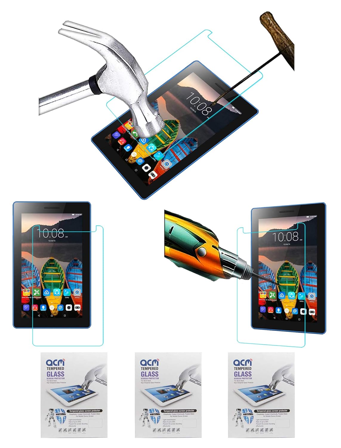 Acm Pack of 3 Tempered Glass Screenguard Compatible with Lenovo Tab3 7