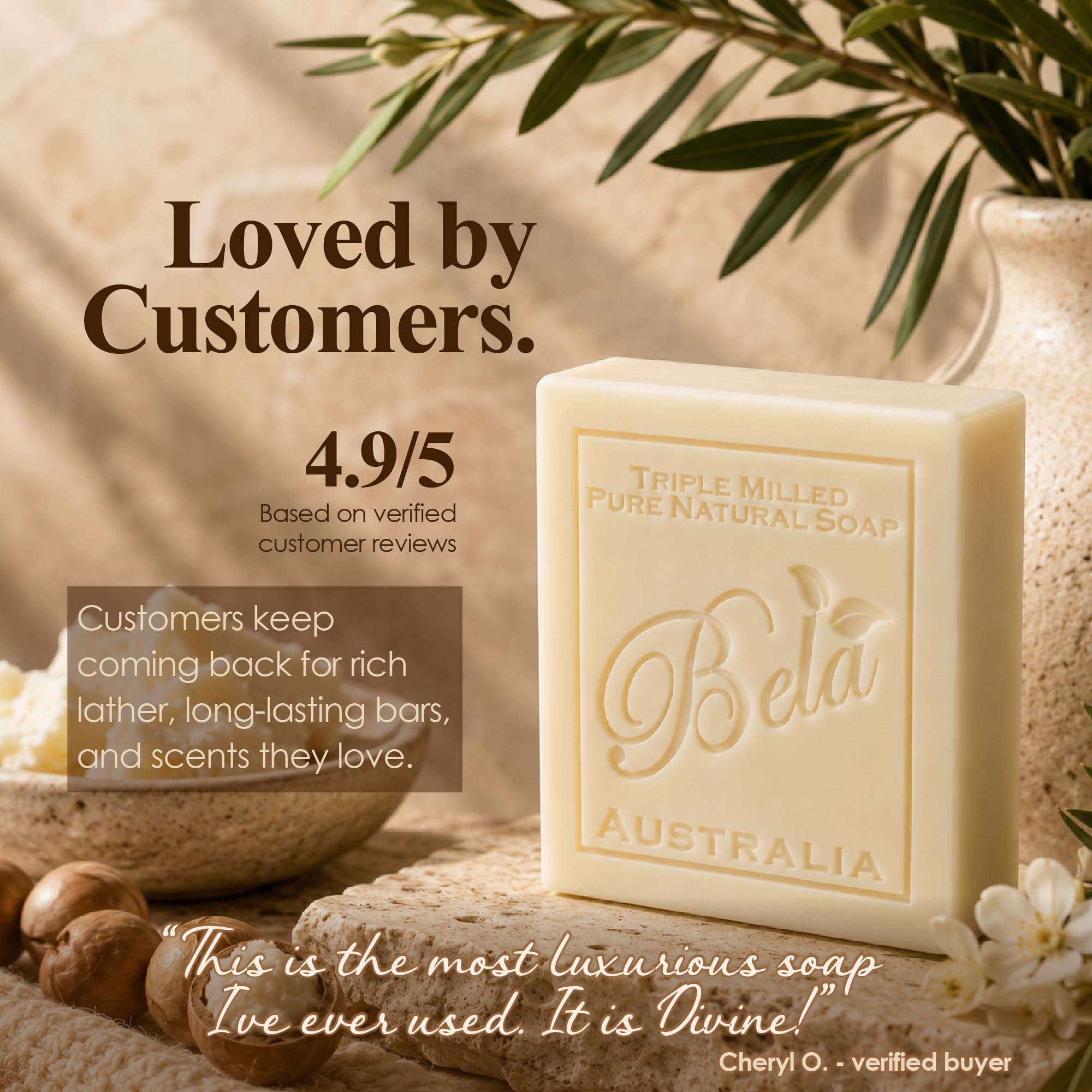Bela - Barras de jabón natural fresado francés – Fabricado en Australia – 6 (3.5 onzas cada una)